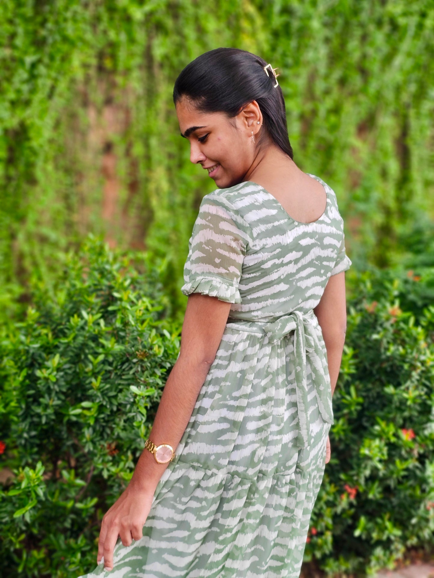 Pastel green chiffon dress