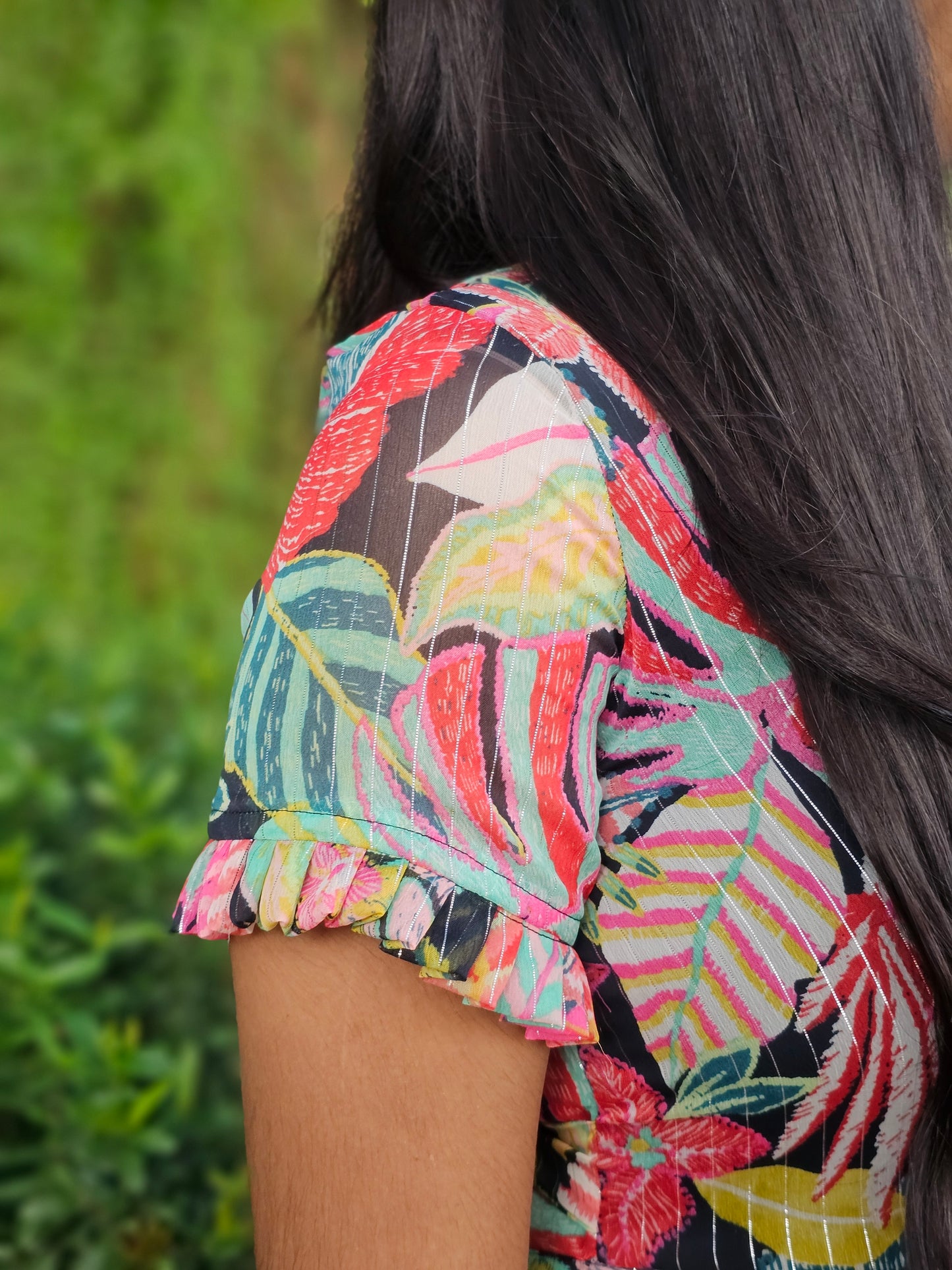 Black Forest themed chiffon dress