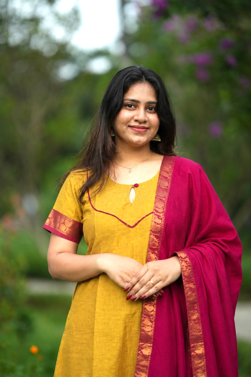 Yellow and pink kanchi cotton salwar set