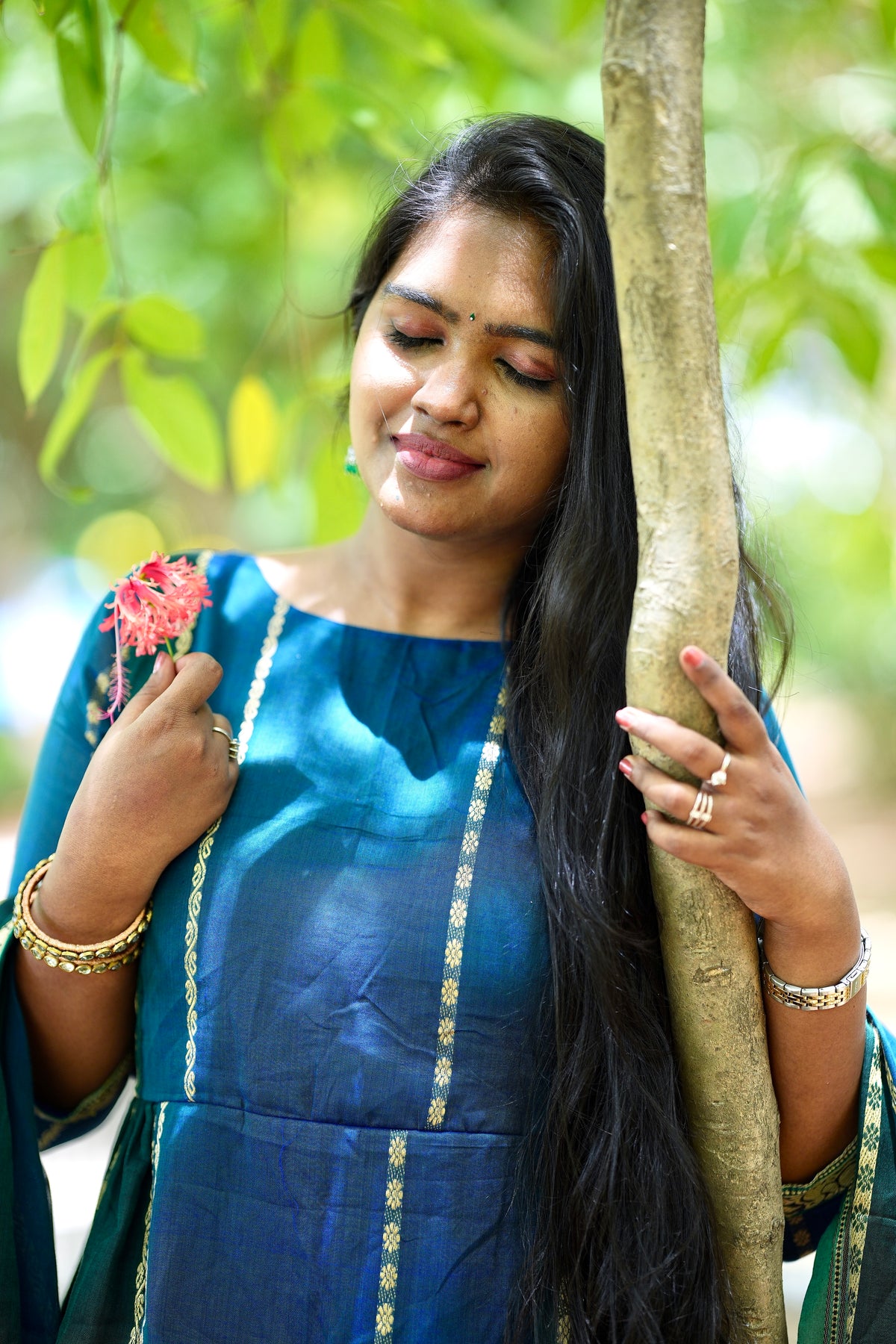 Peacock blue and green Narayanpet A line set
