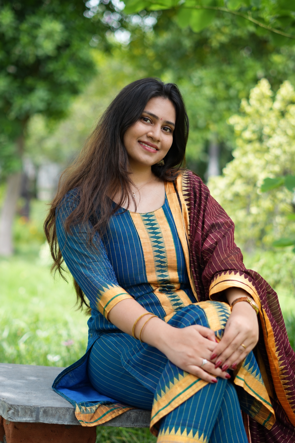 Blue and brown Narayanpet salwar set