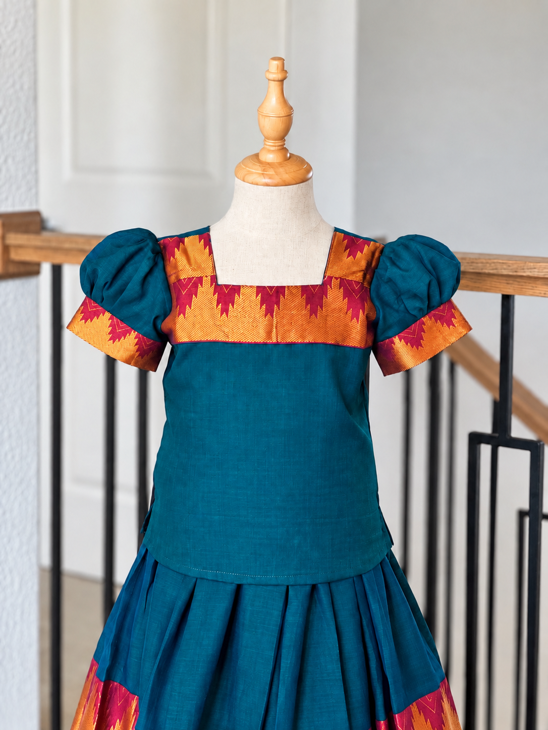 Peacock blue and maroon Narayanpet skirt and top