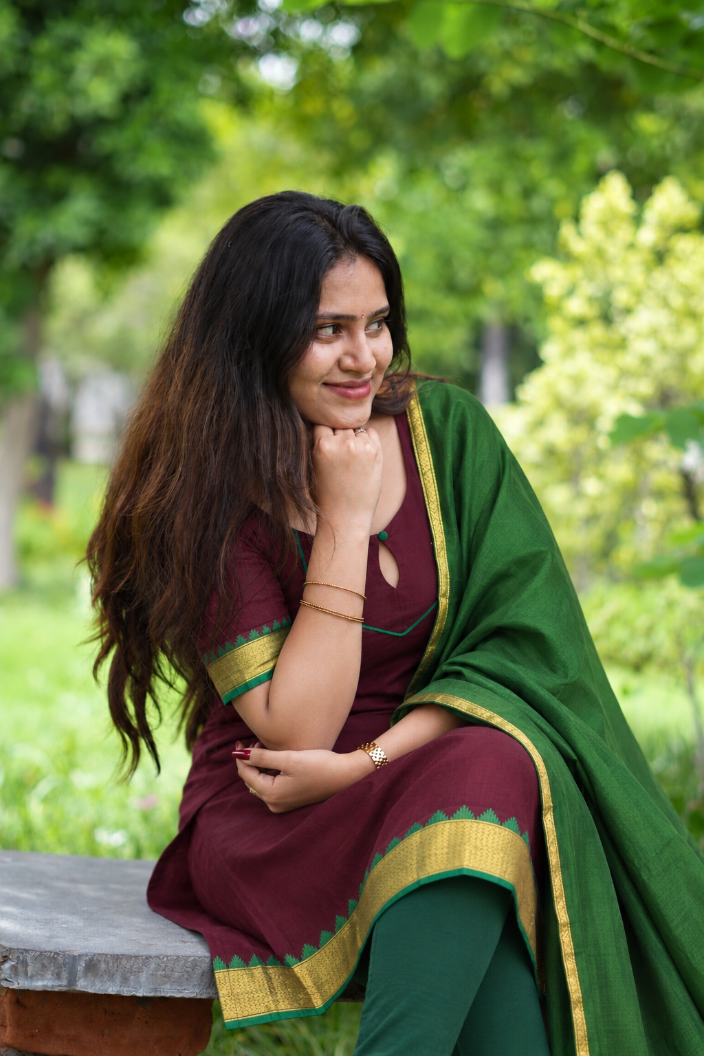 Brown and green kanchi cotton salwar set