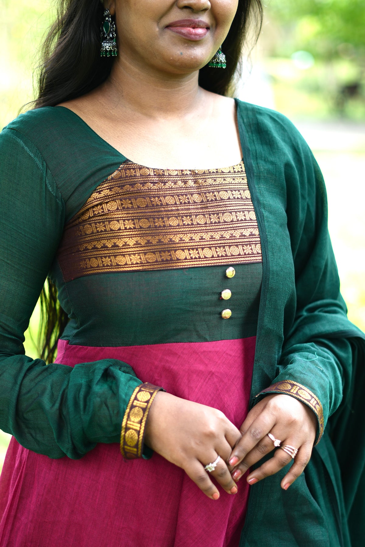 Pink and green kanchi cotton anarakali