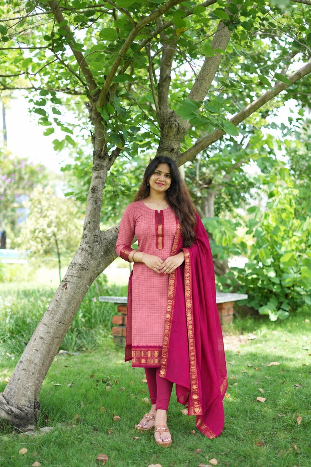 Pink checks Kanchi cotton salwar set