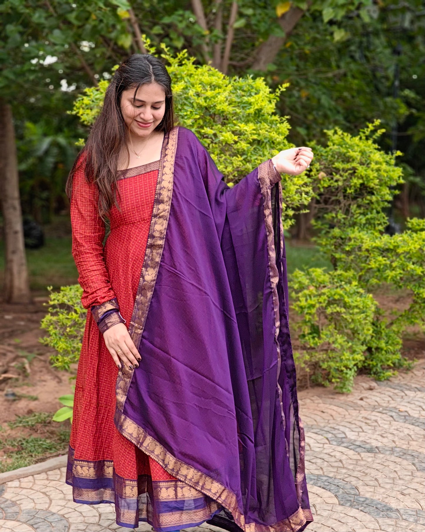 Rust Orange & Purple Festive Anarkali
