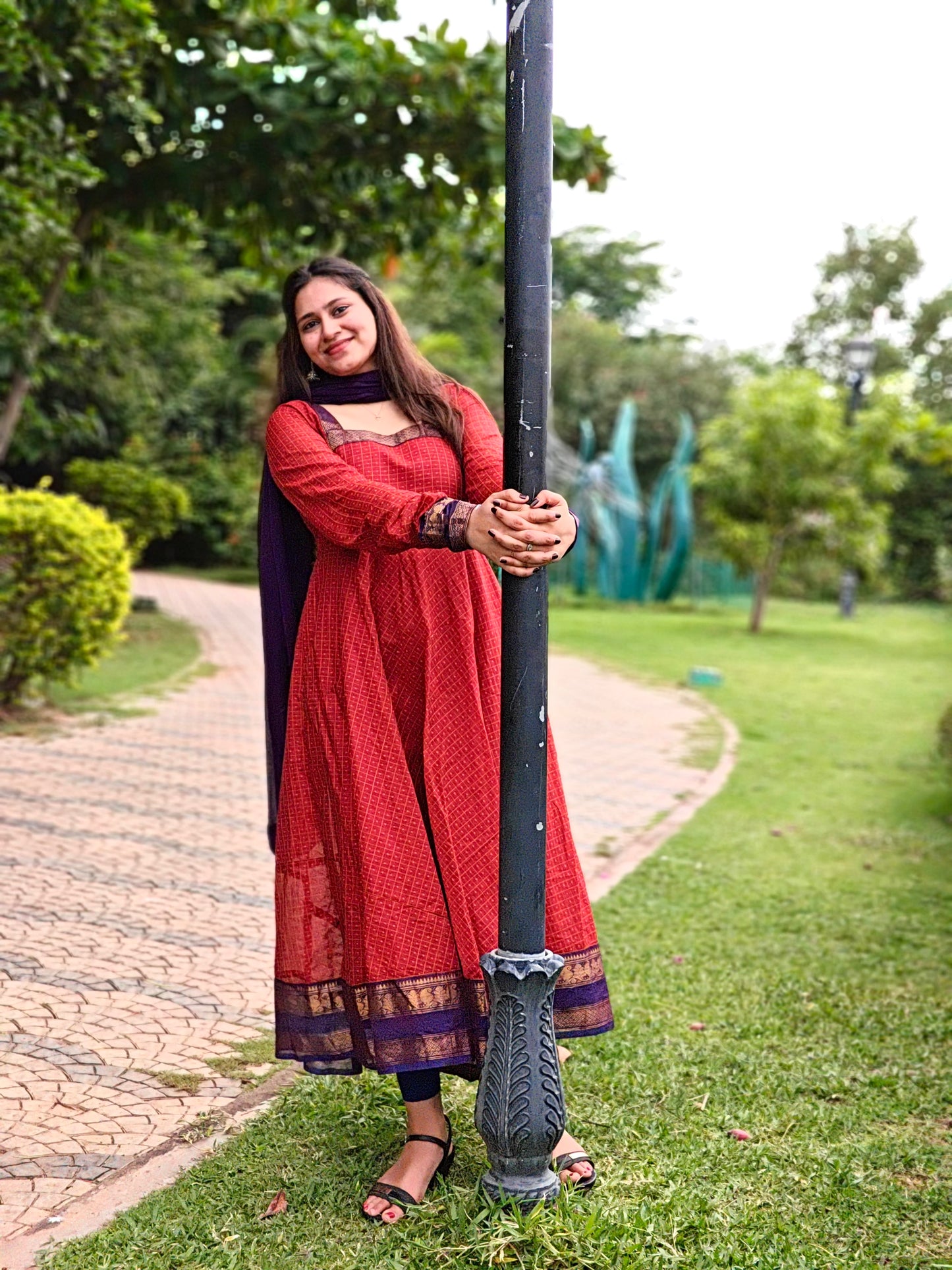 Rust Orange & Purple Festive Anarkali
