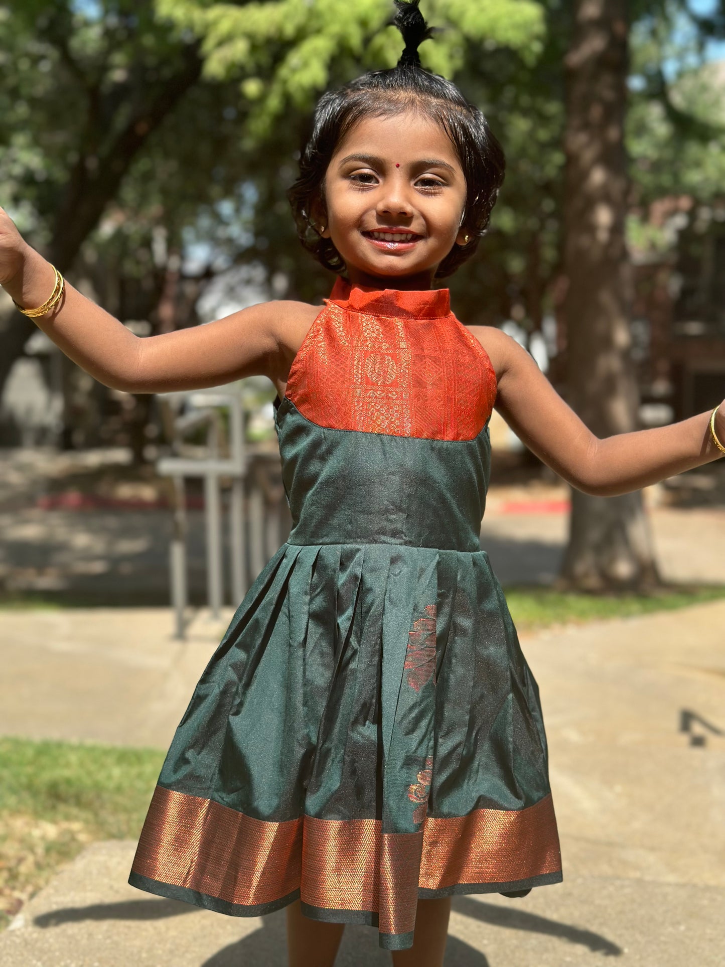 Green Semi silk Halter frock
