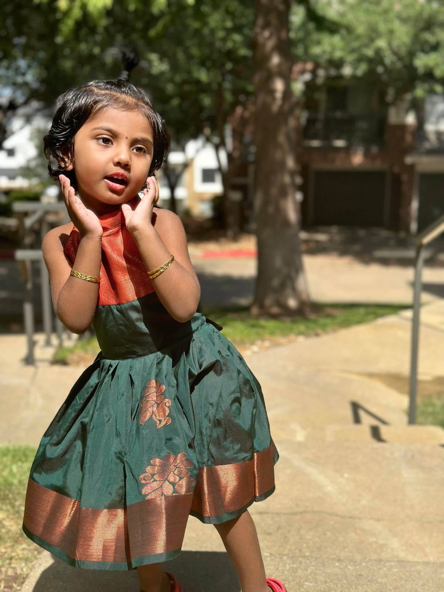Green Semi silk Halter frock