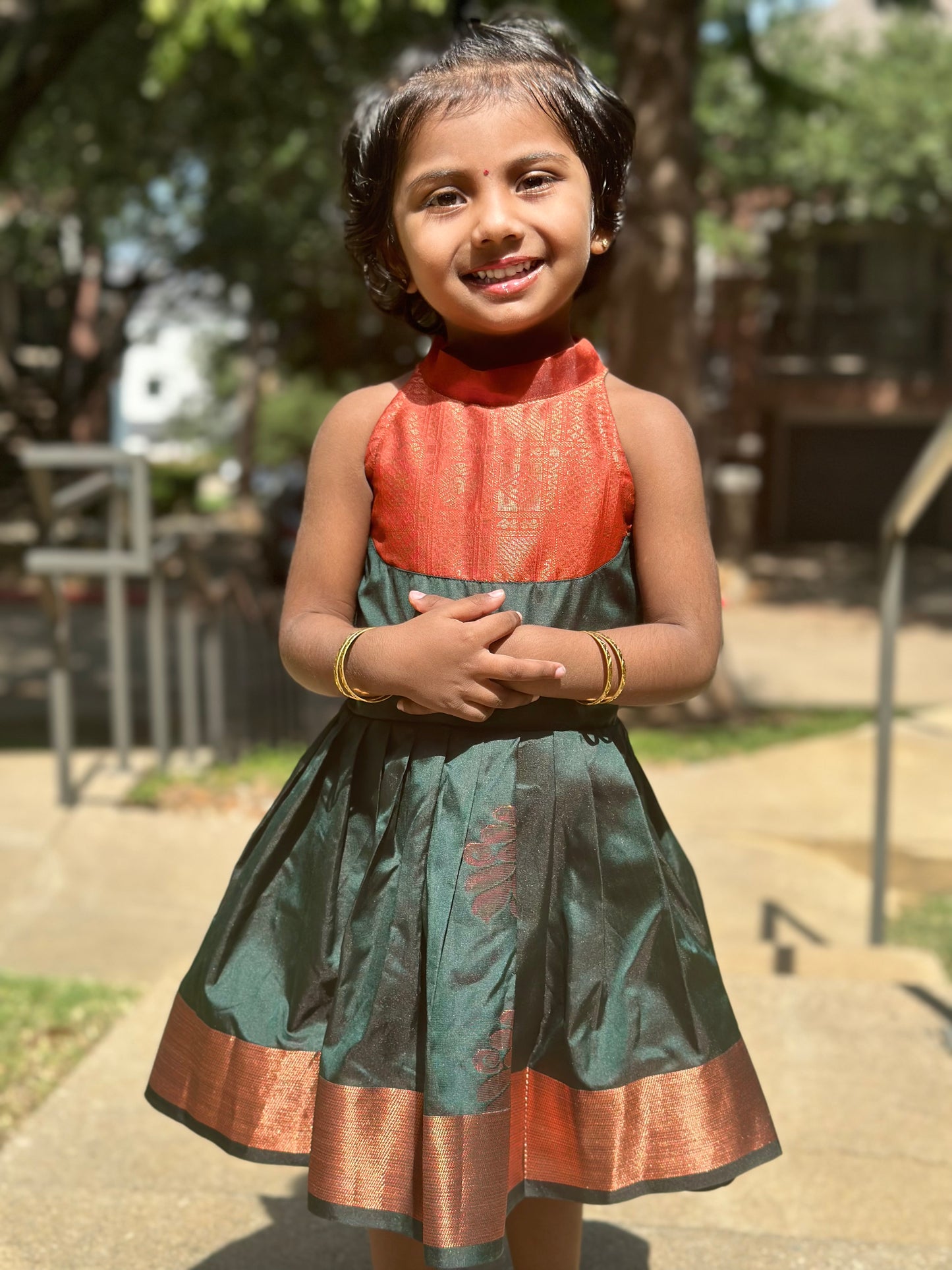 Green Semi silk Halter frock