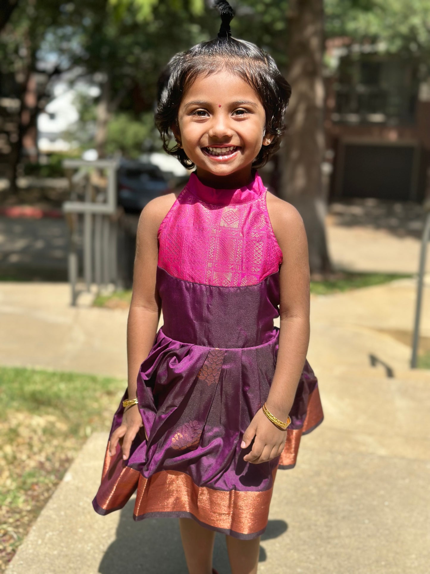 Purple Semi silk Halter frock