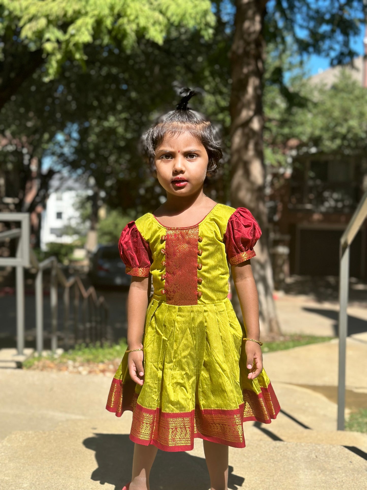 Green & Maroon Kalyani cotton frock