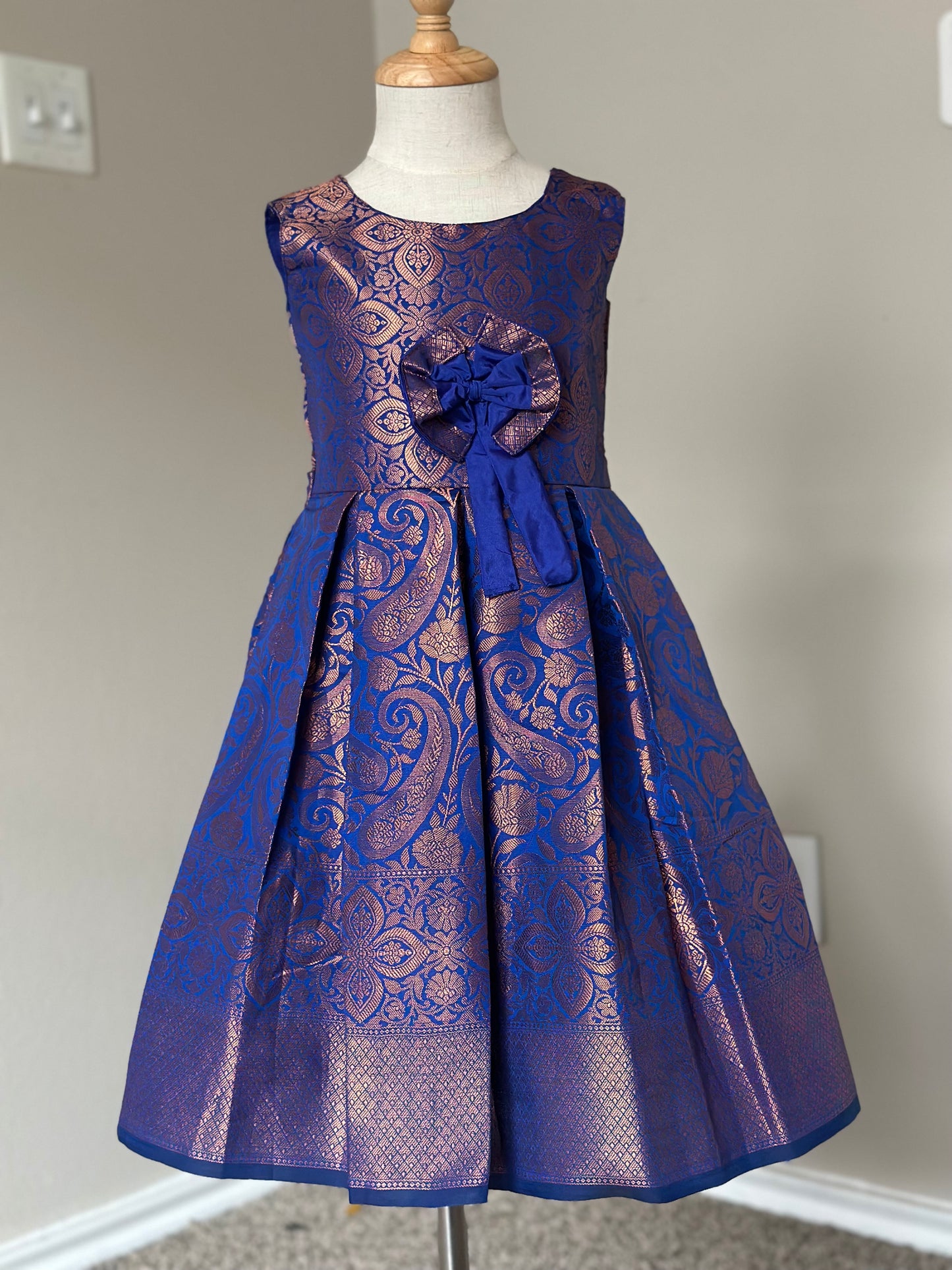 Blue Banarasi Sleeveless Frock