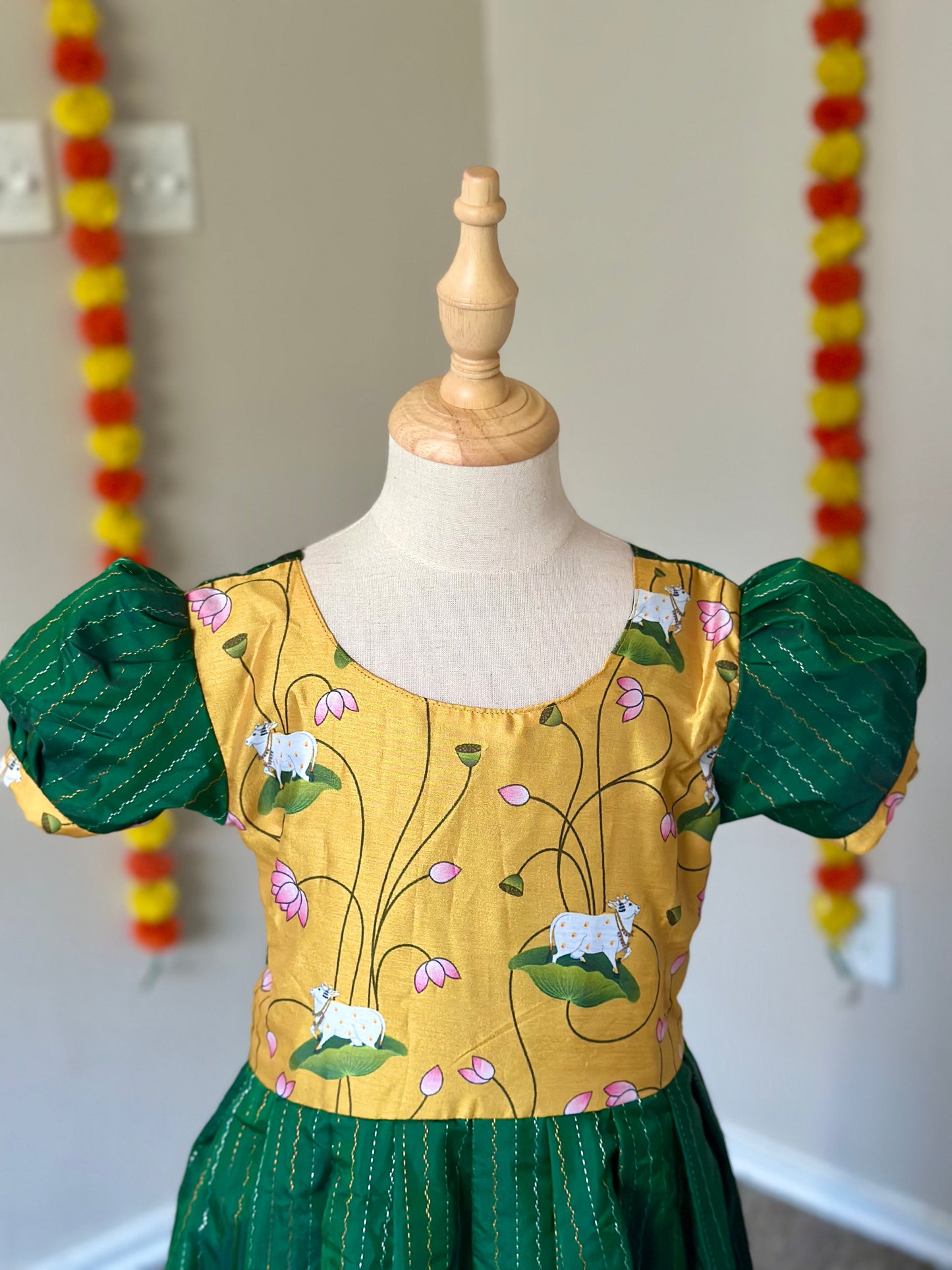 Green Pichwai printed frock