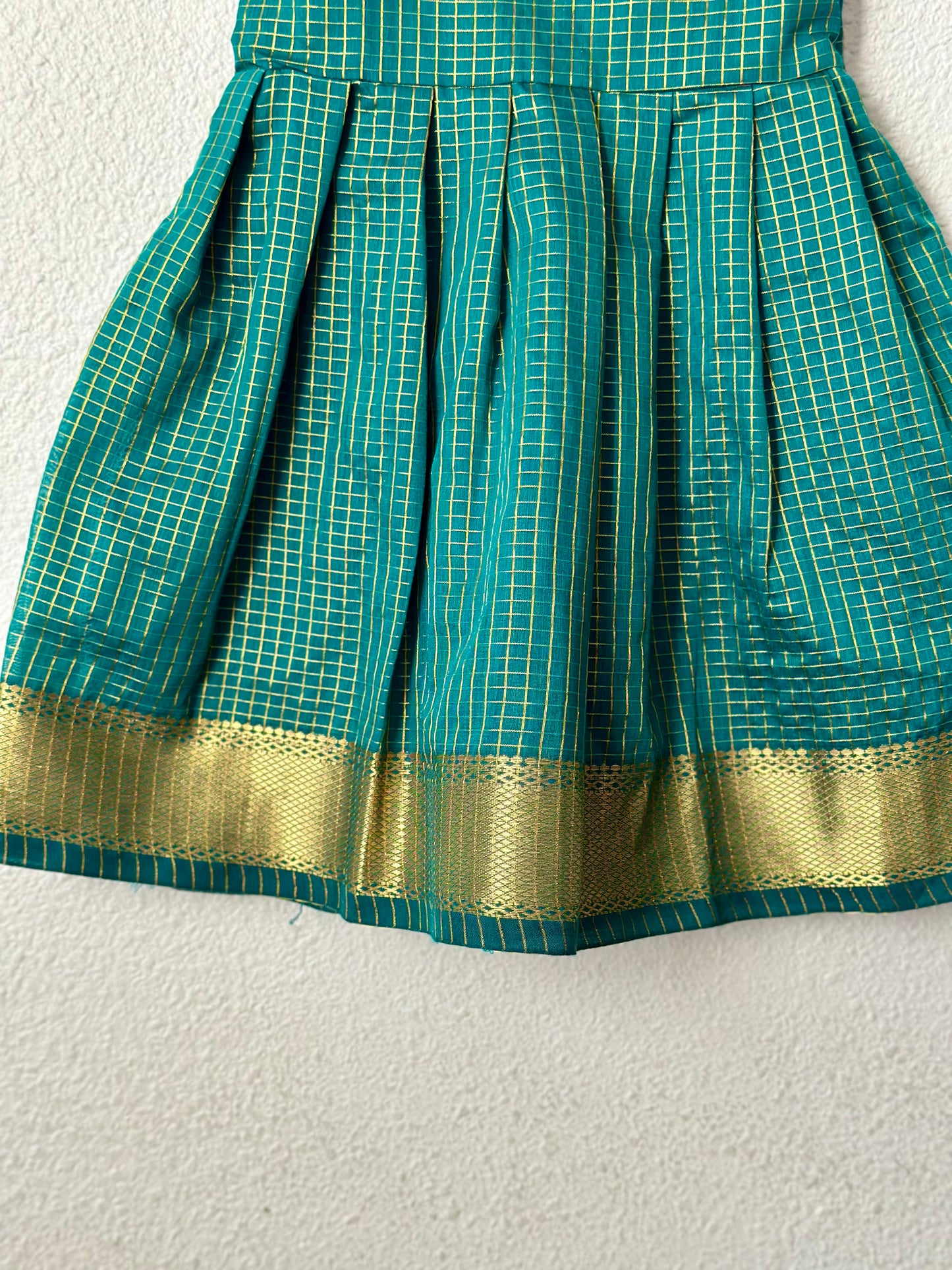 Green checks infants frock