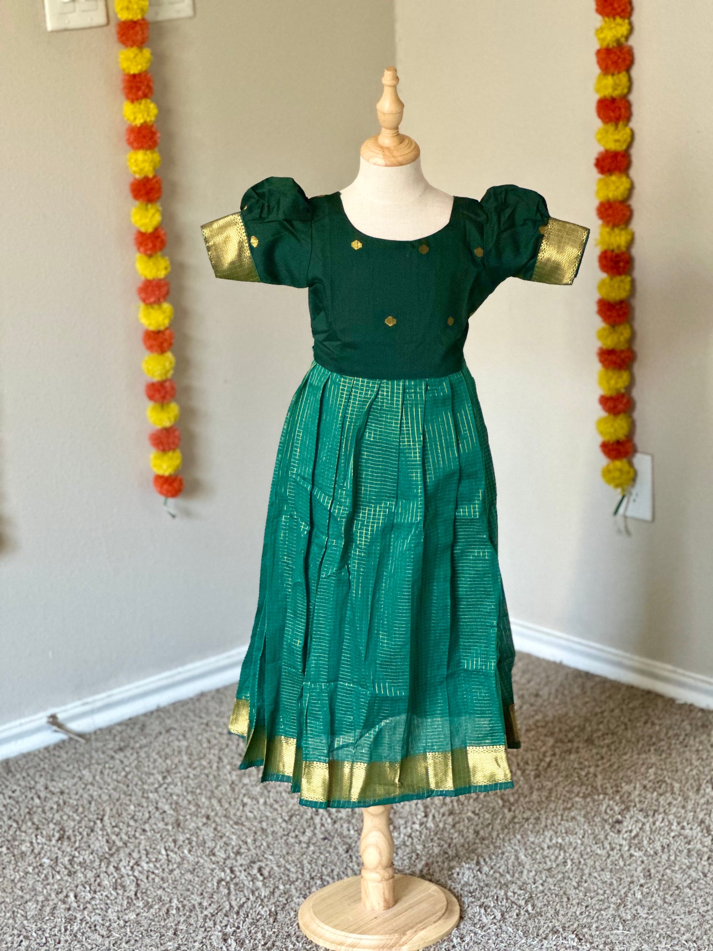 Green raw silk ethnic frock