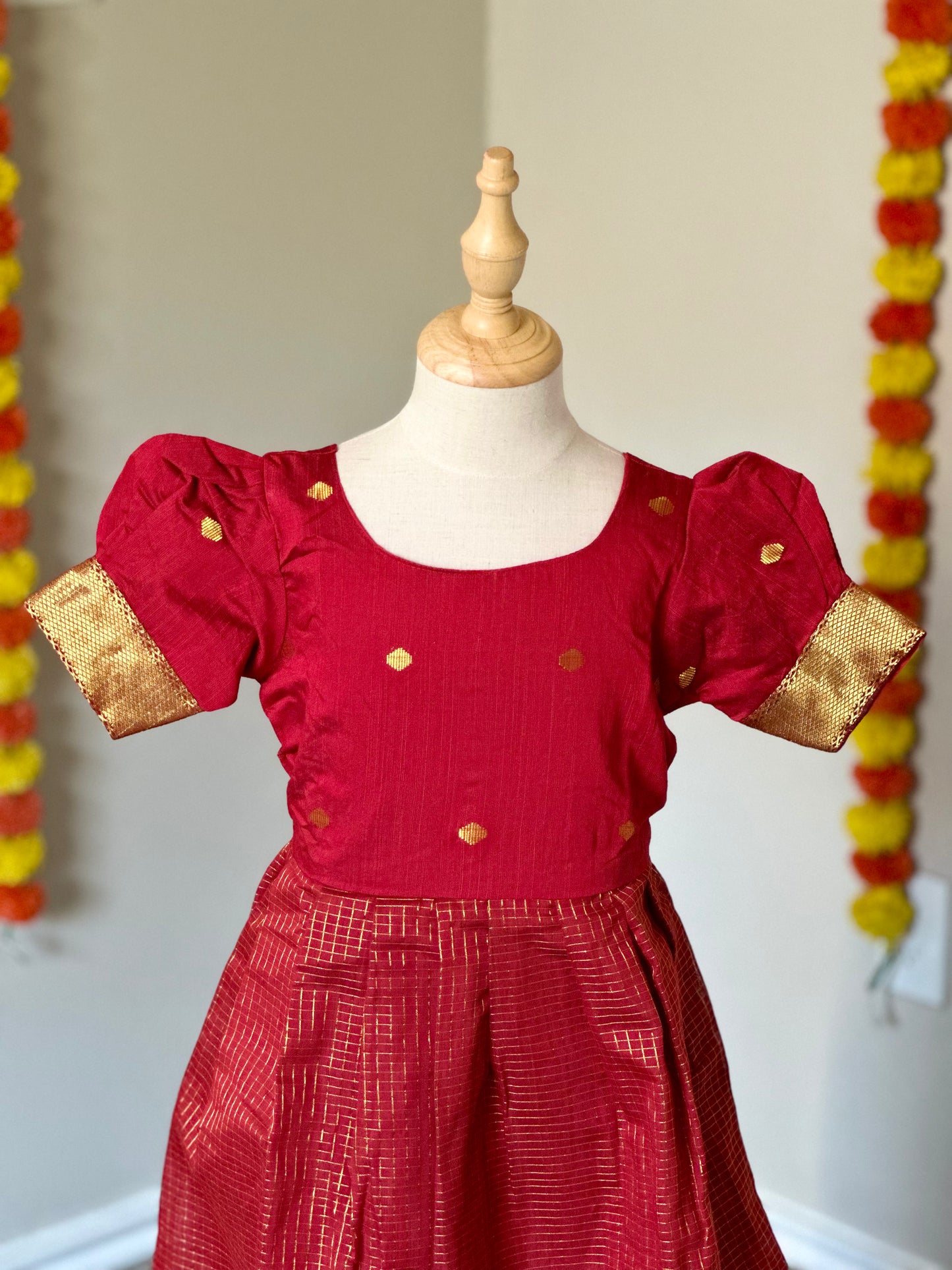 Brick red raw silk ethnic frock