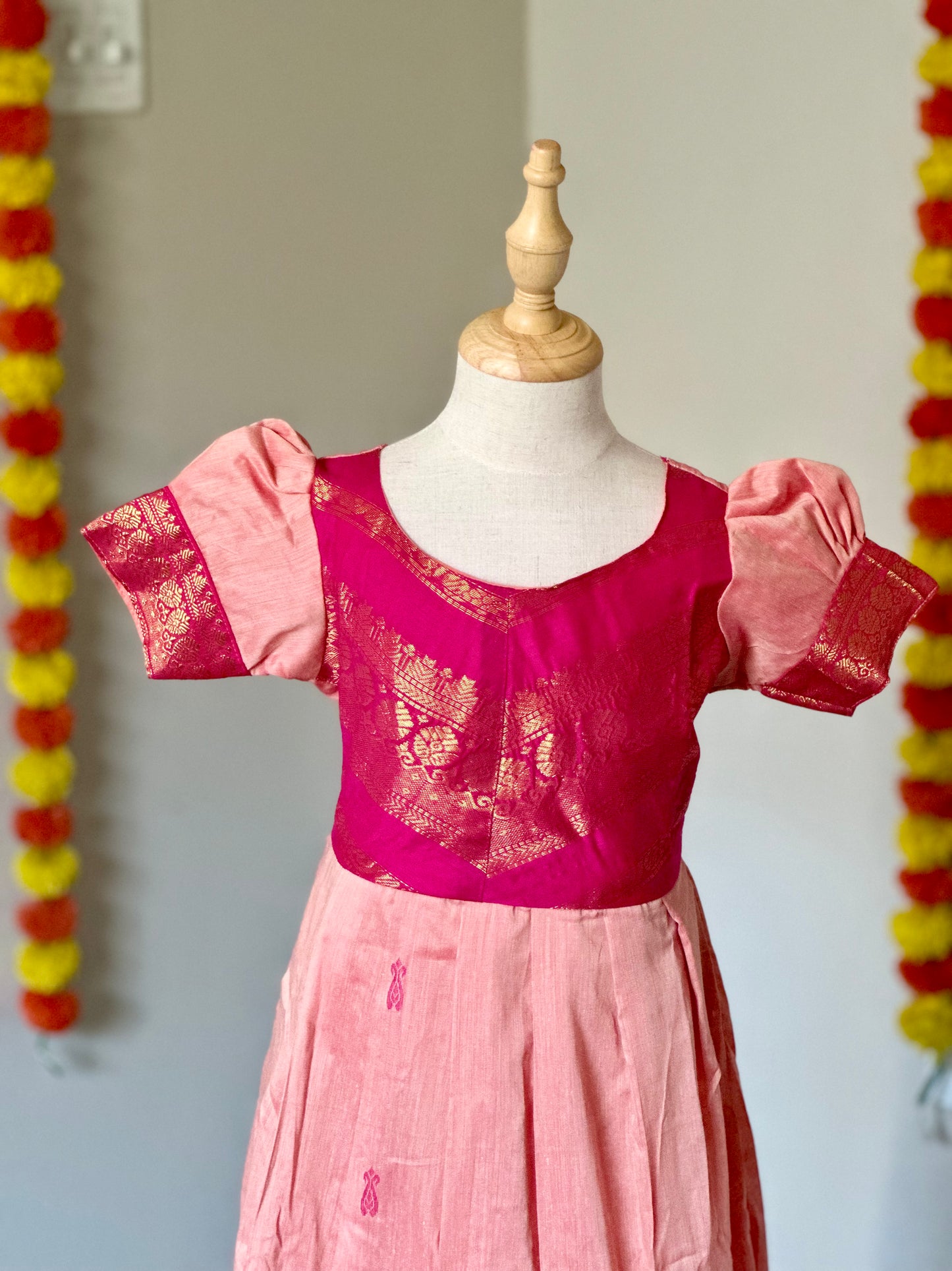 Peach and pink kalyani cotton frock