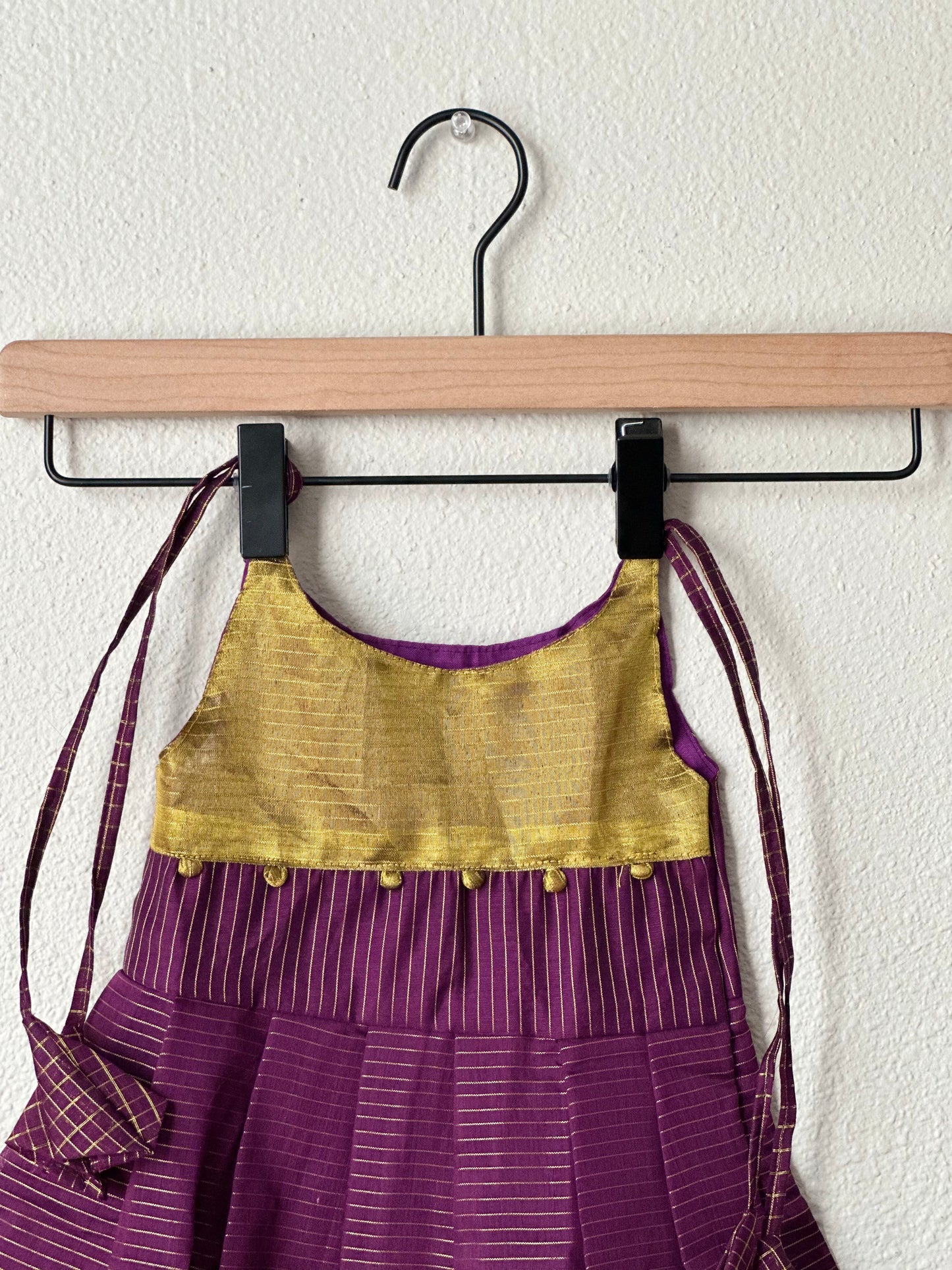 Purple and gold tie up frock