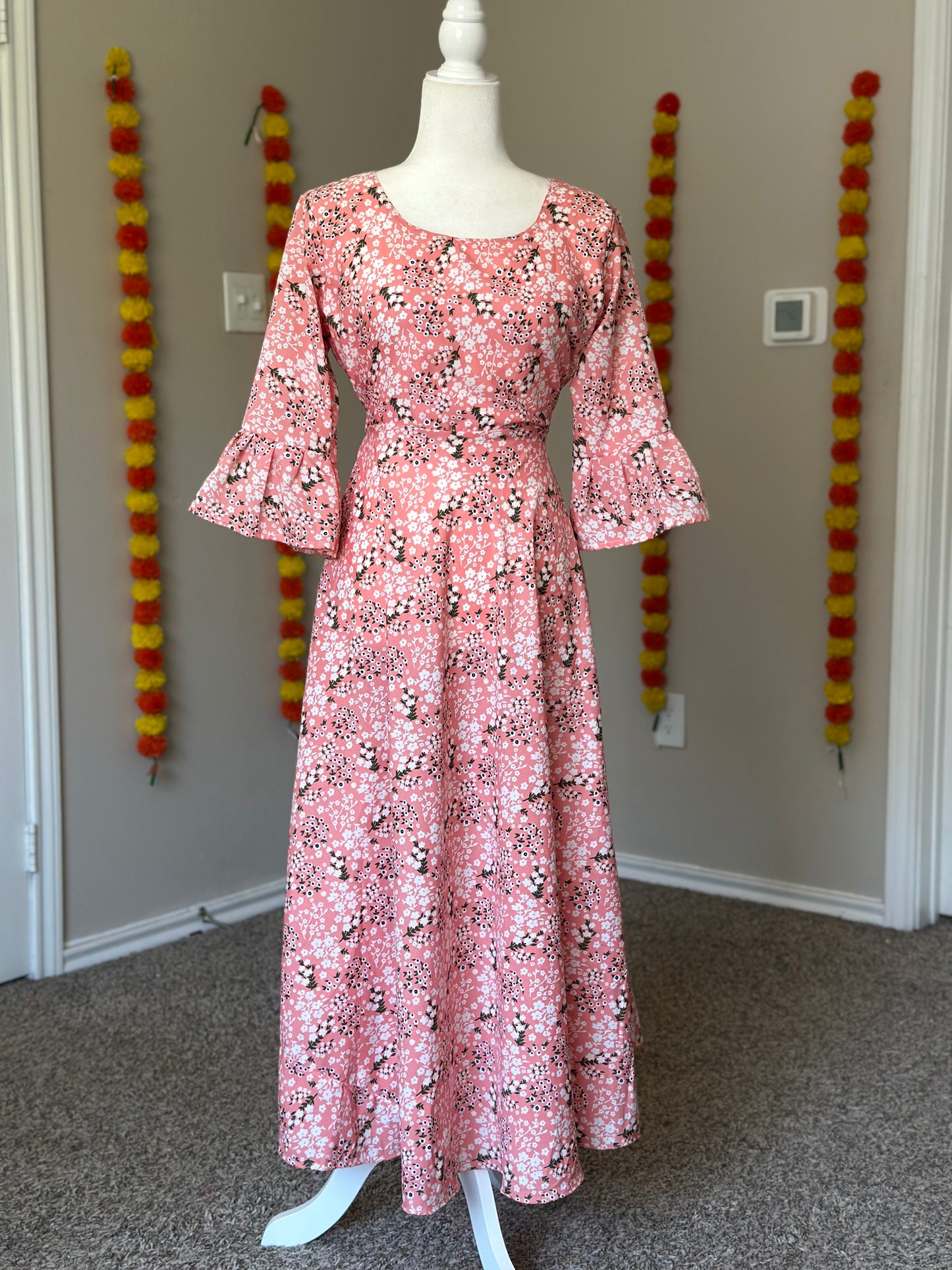 Peach Floral crepe dress