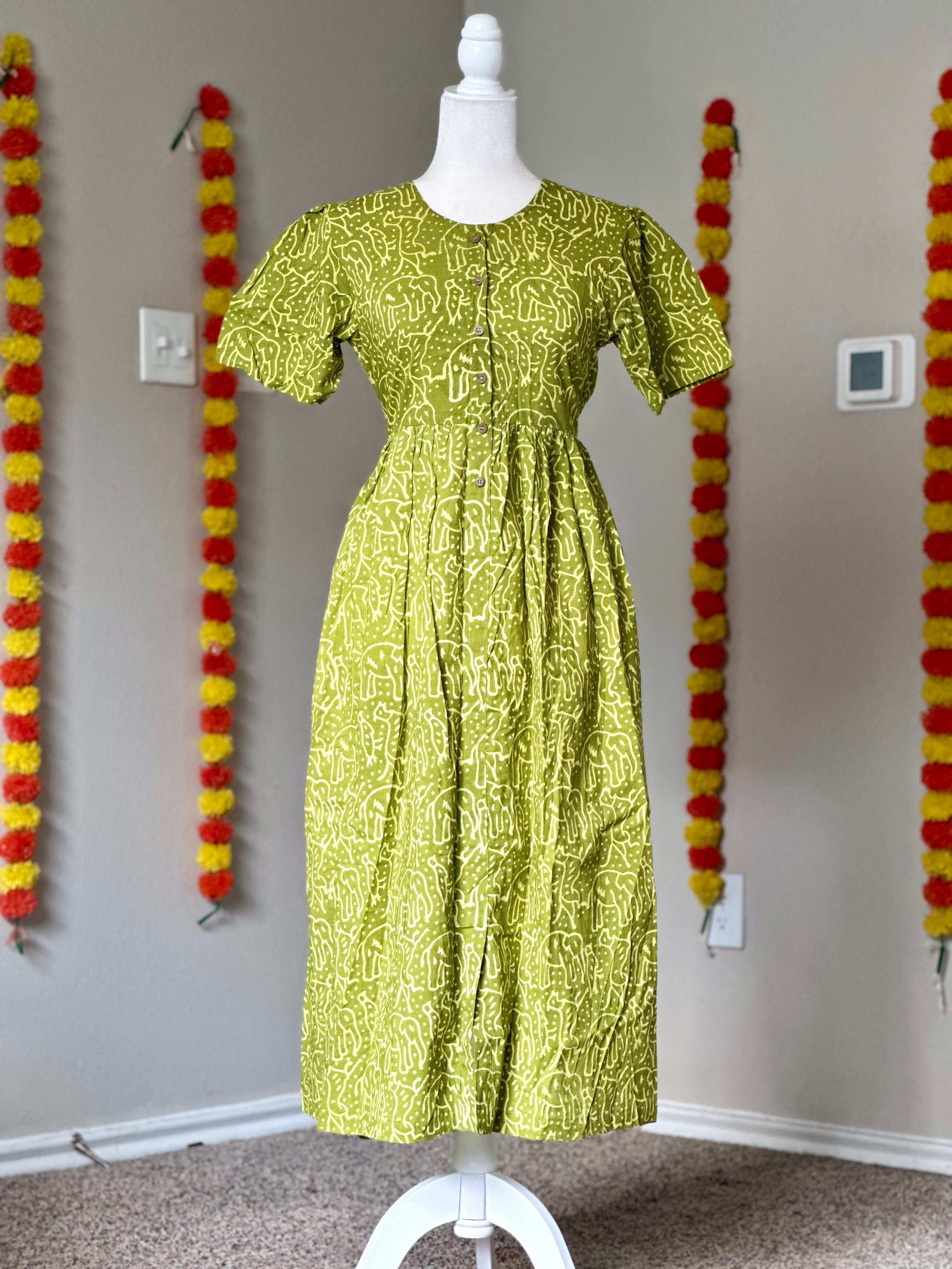 Lime Green cotton dress – The Vastralayam