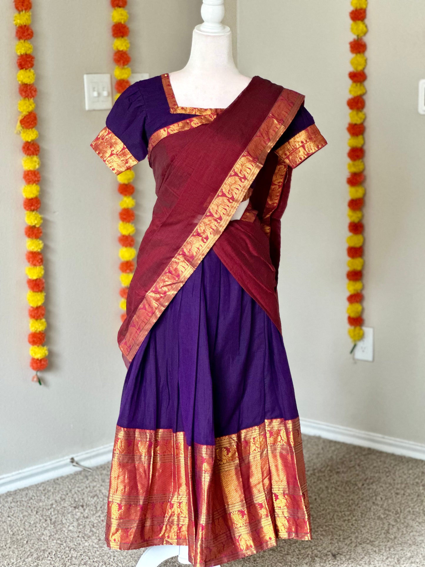 Purple and maroon Narayanpet Halfsaree
