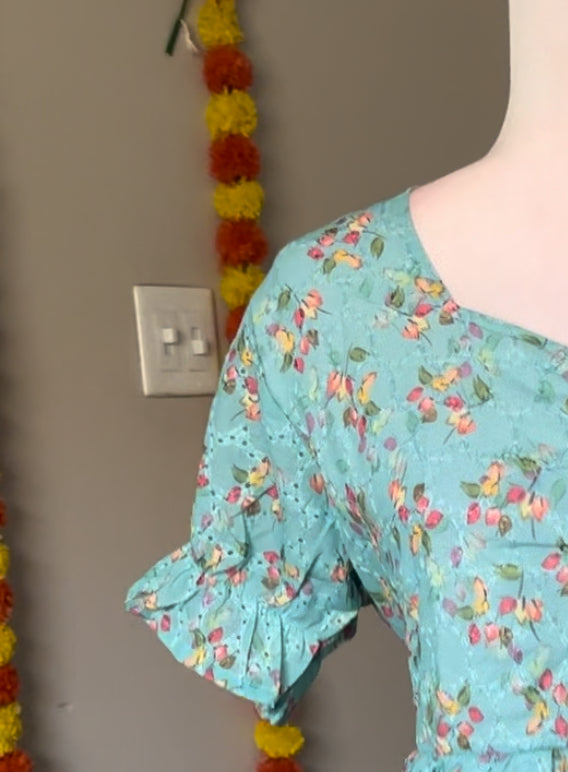 Sky blue floral Hakoba dress