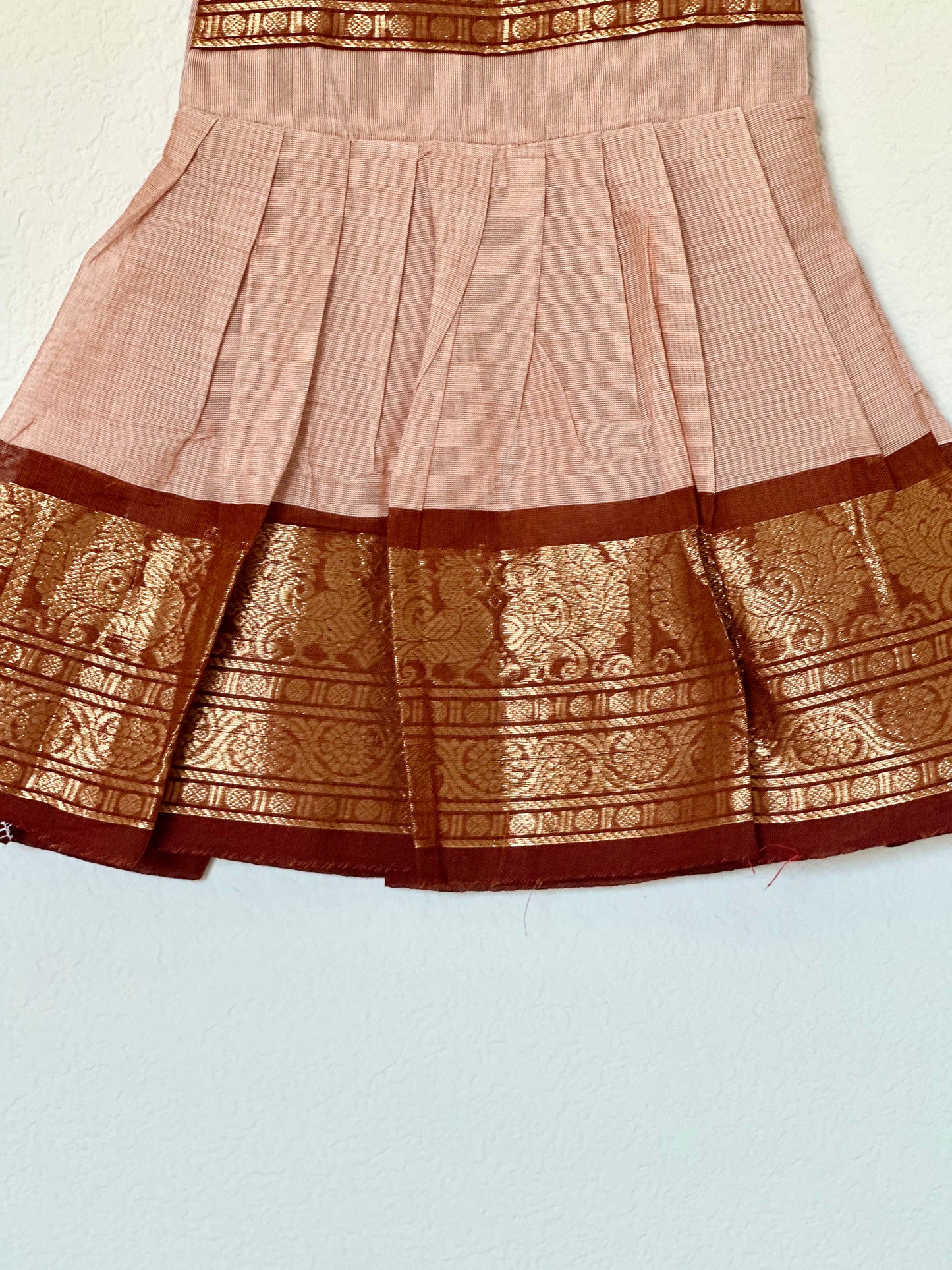 Beige and brown Kanchi cotton infant frock