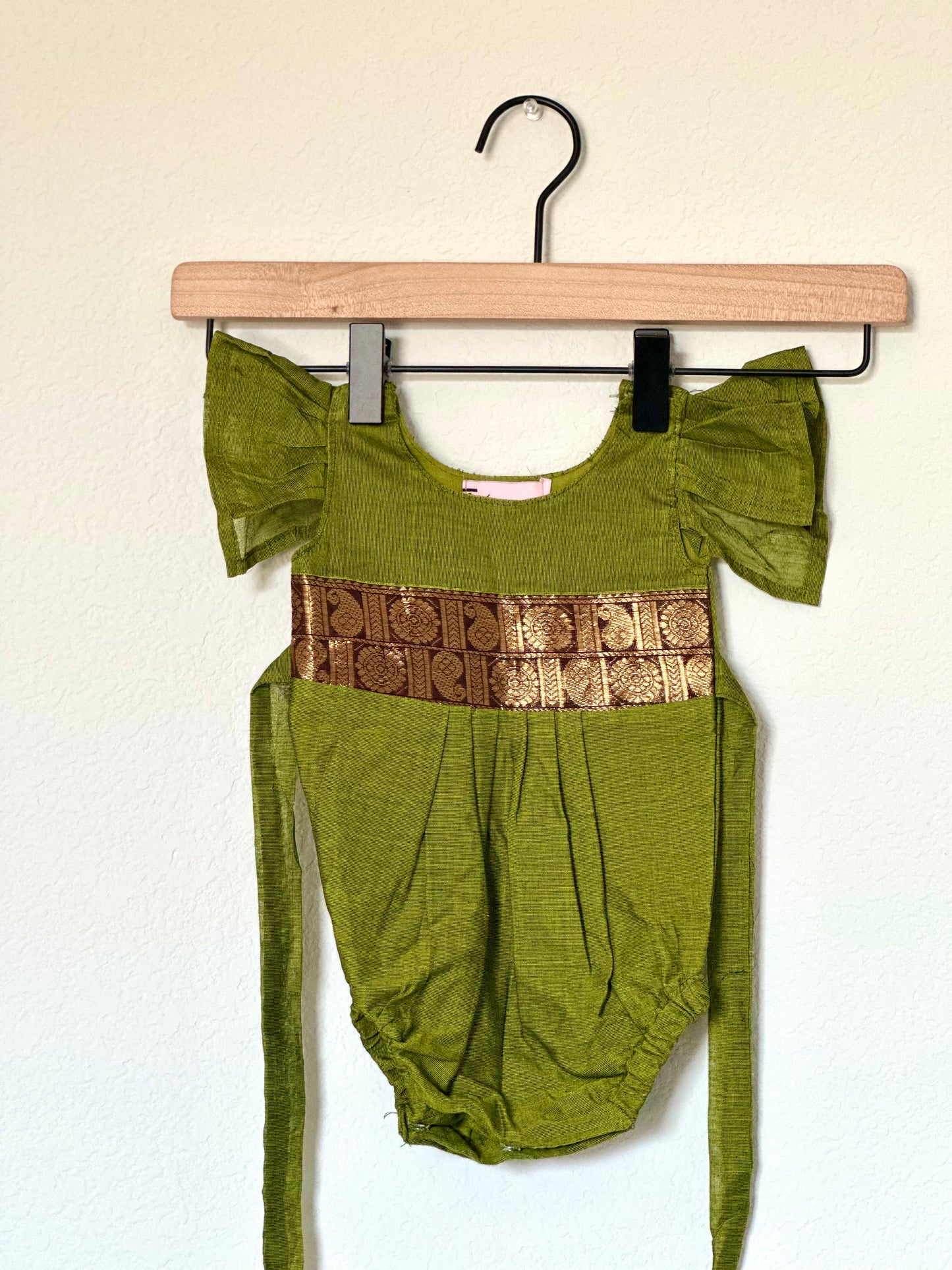 Green and brown Kanchi cotton Infants Ethnic onesie