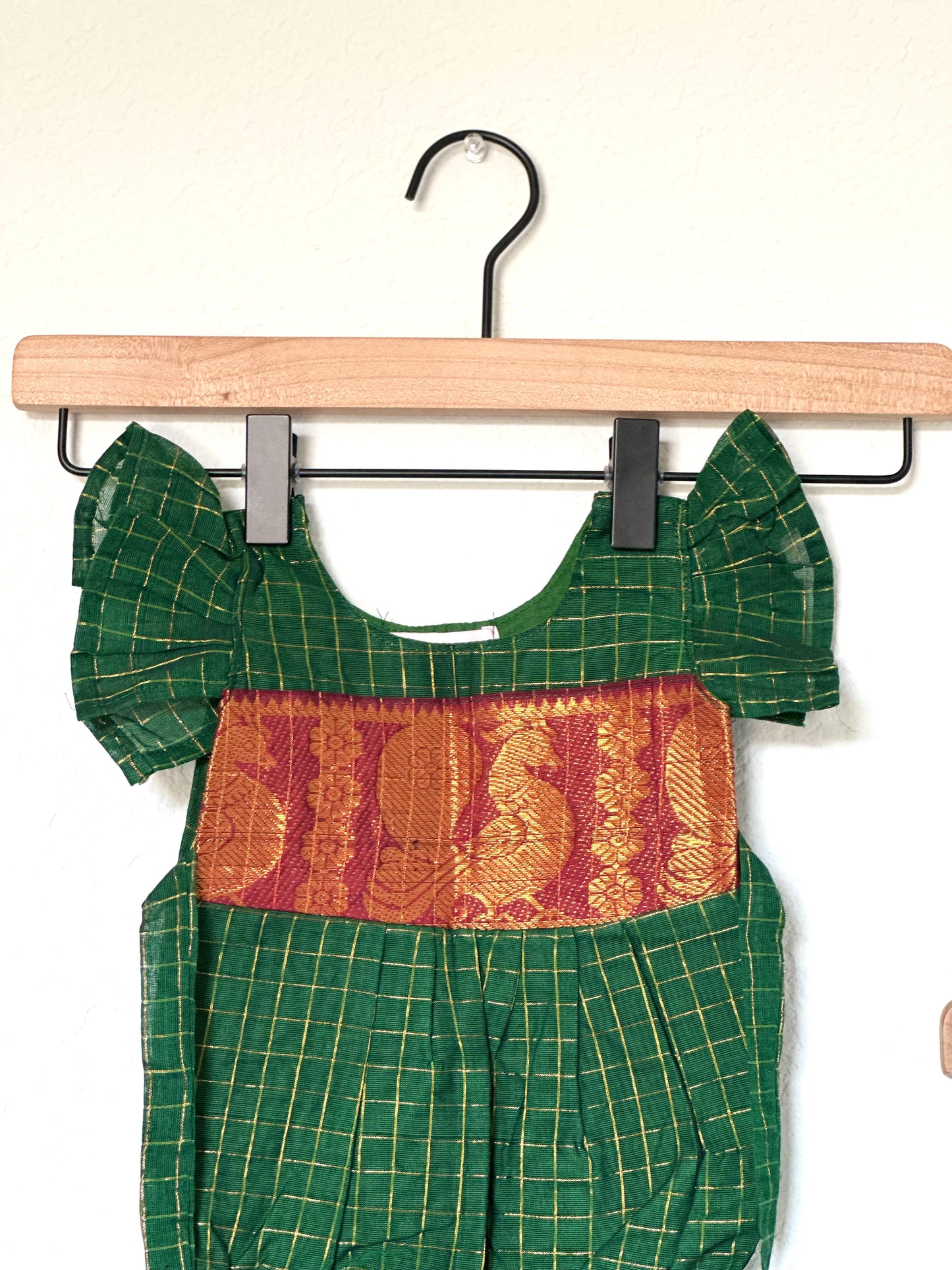 Green and maroon Kanchi cotton Infants Ethnic onesie
