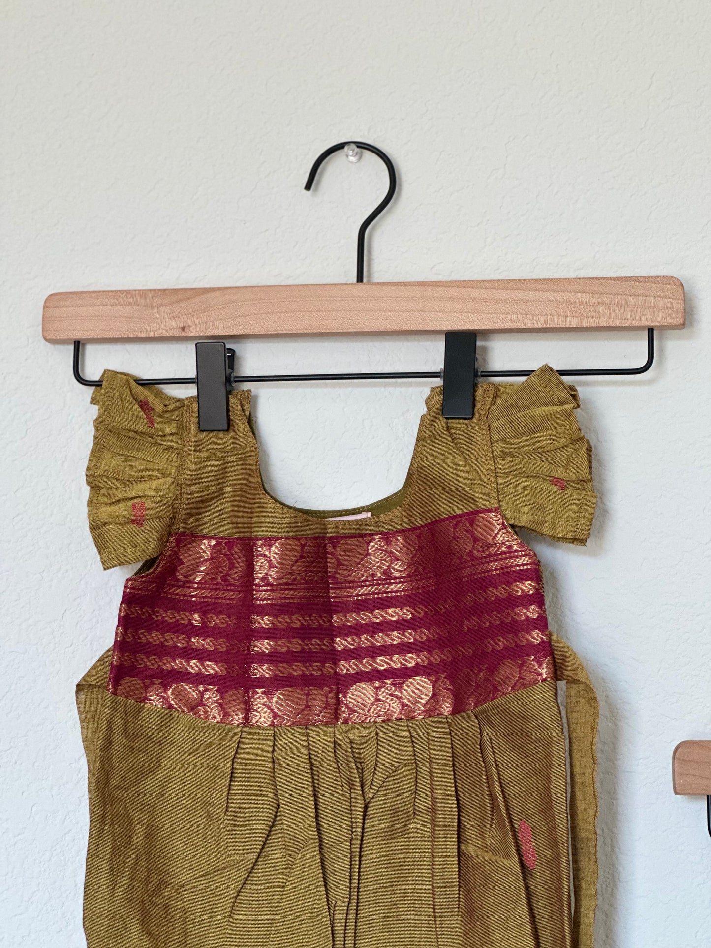 Green and pink Kanchi cotton Infants Ethnic onesie