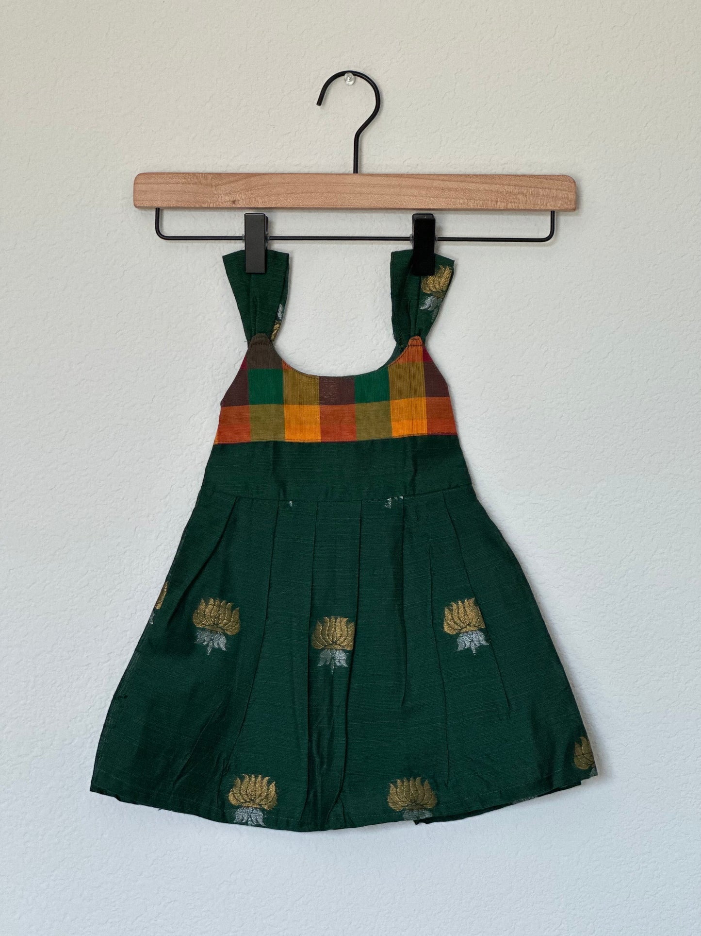 Green raw silk infants frock