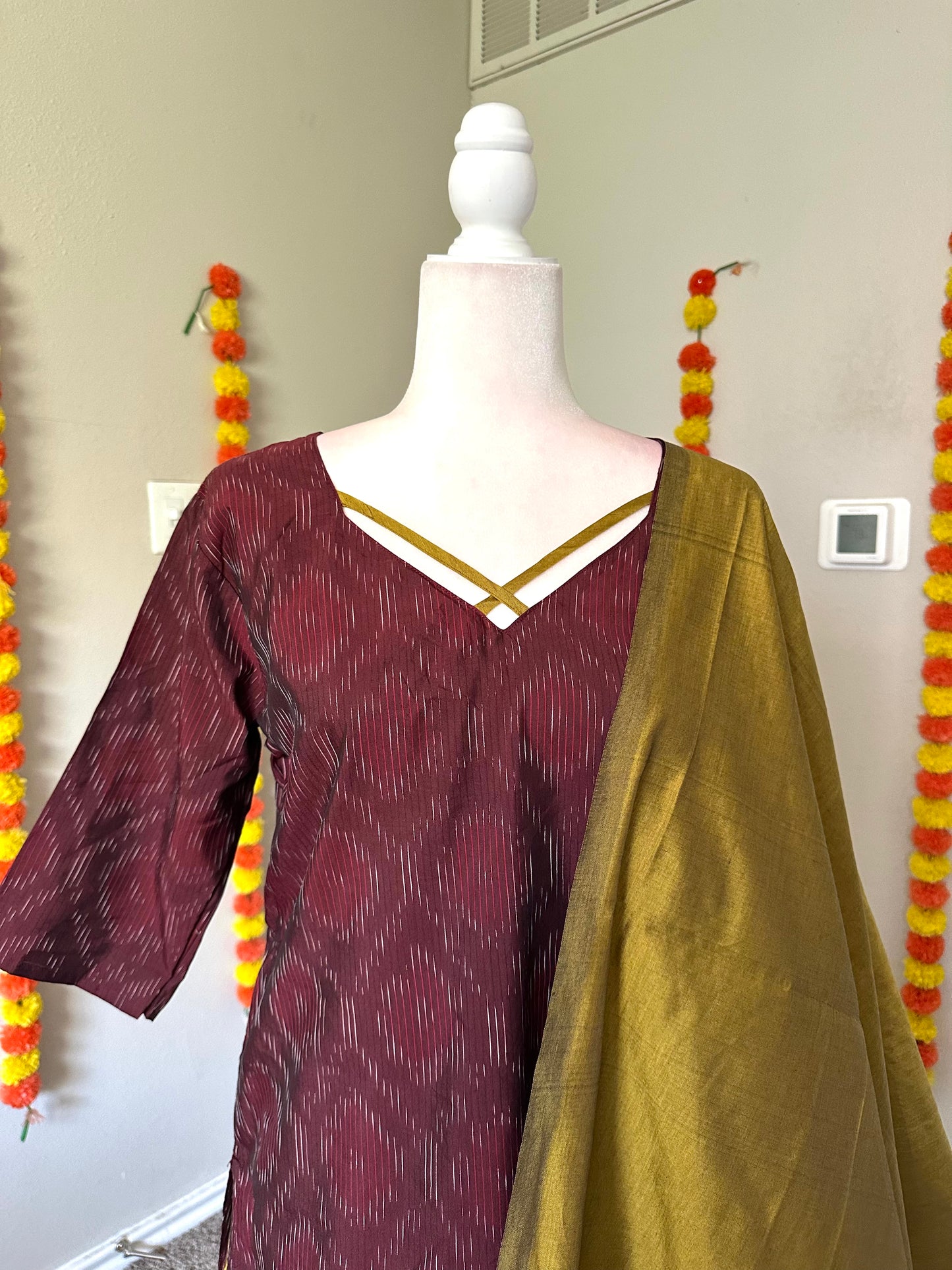 Chocolate Brown Ikat Festive Salwar set