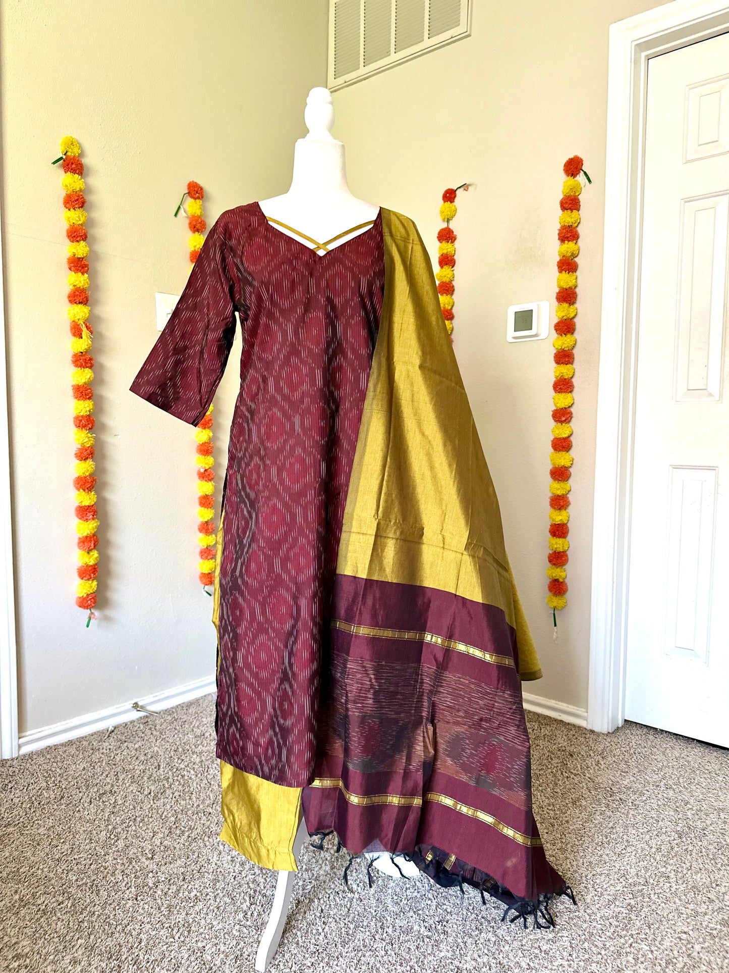 Chocolate Brown Ikat Festive Salwar set