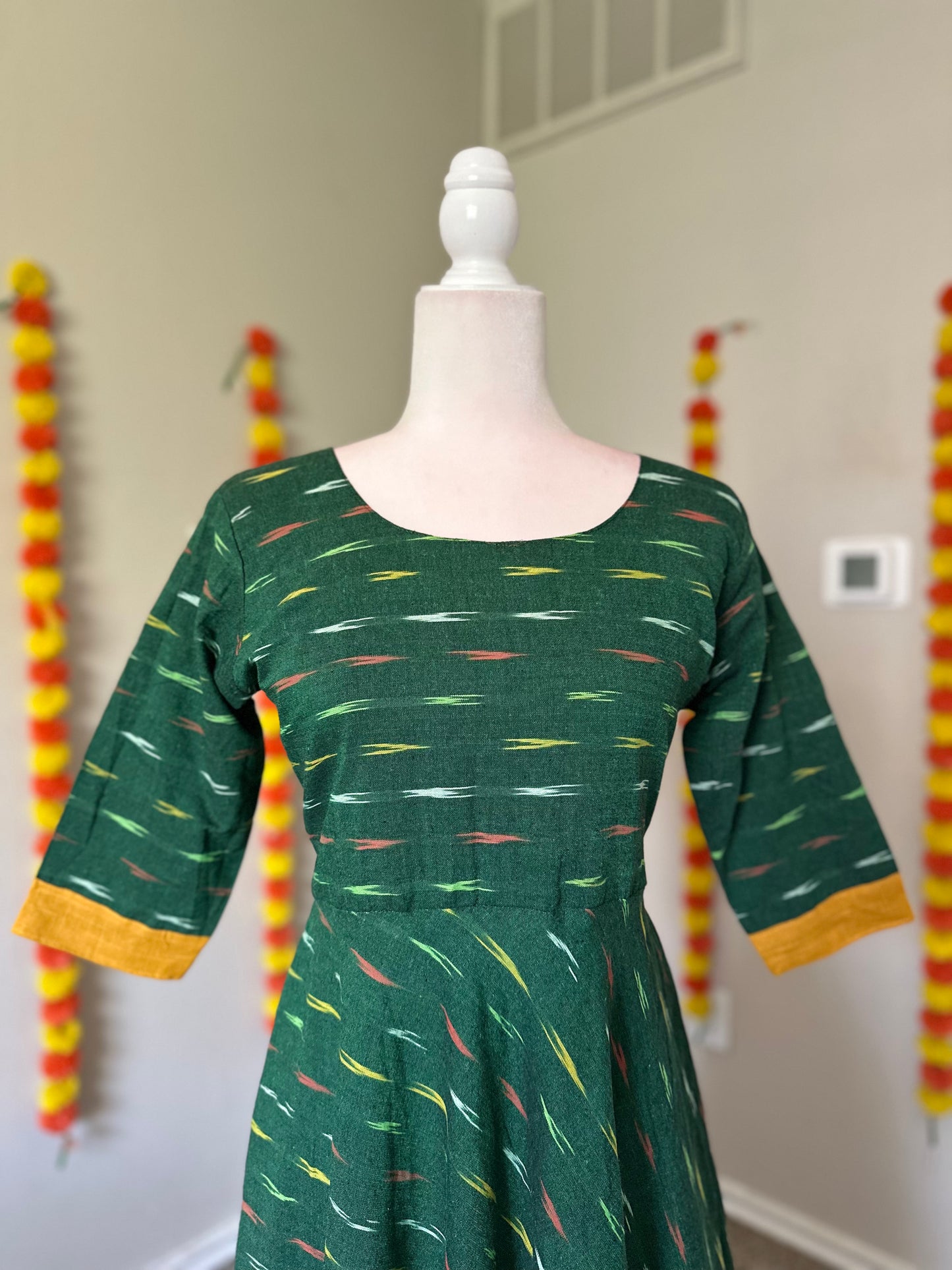 Green Ikat cotton summer dress
