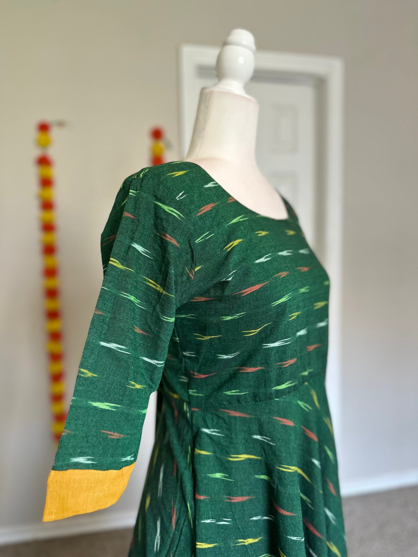 Green Ikat cotton summer dress
