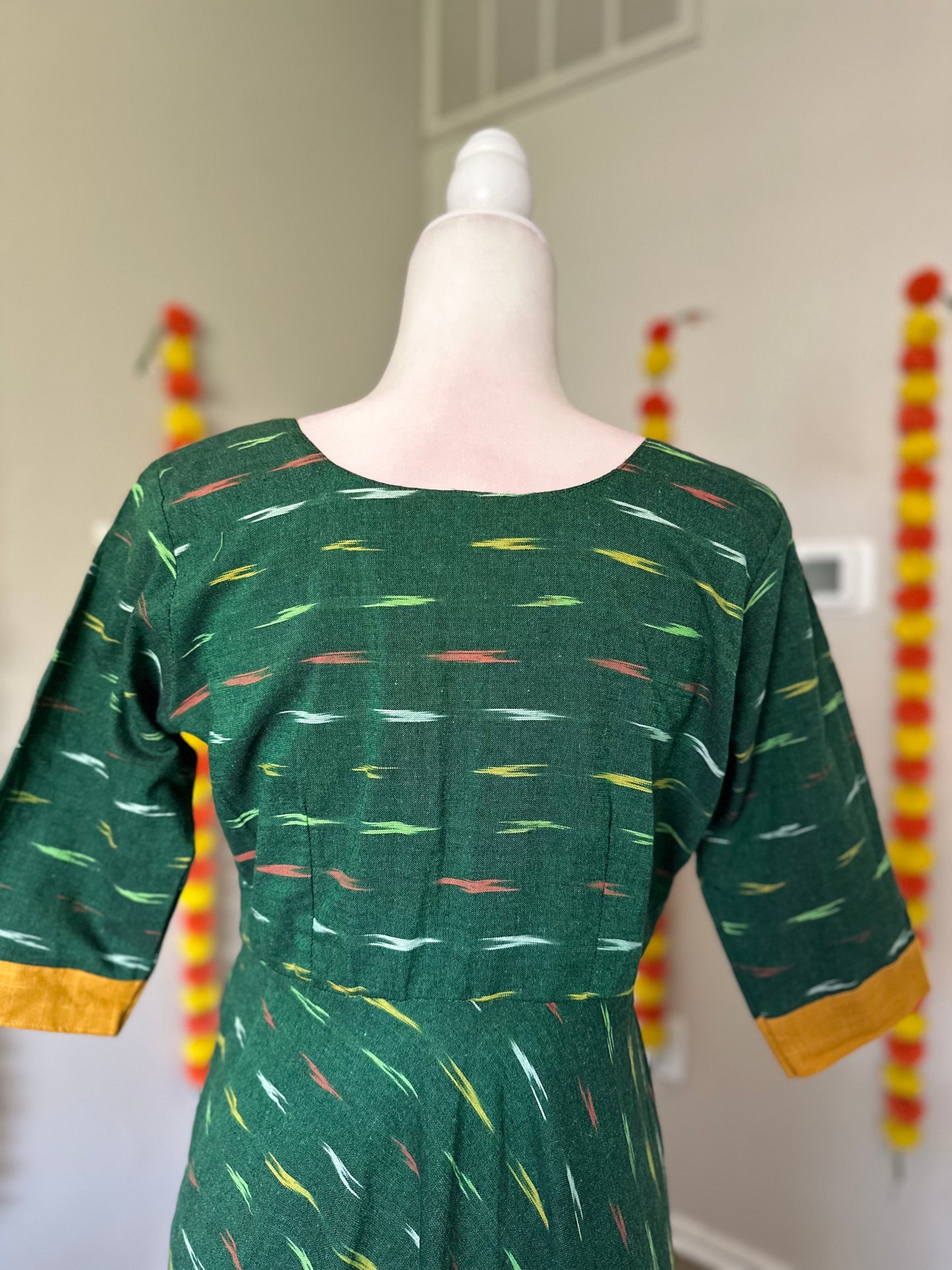 Green Ikat cotton summer dress