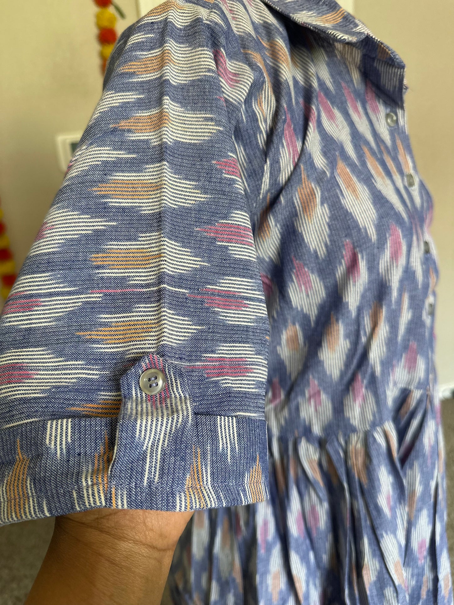 Blue ikat Shirt style dress