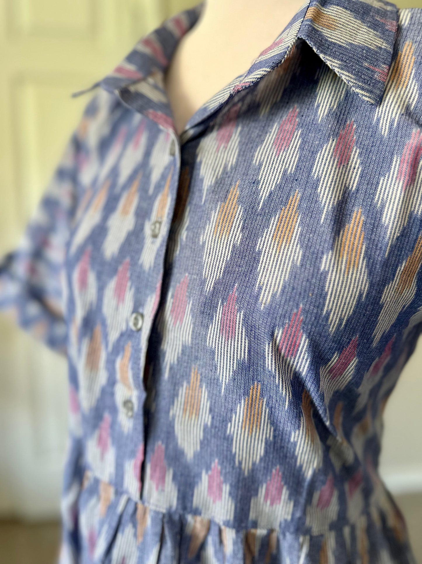 Blue ikat Shirt style dress