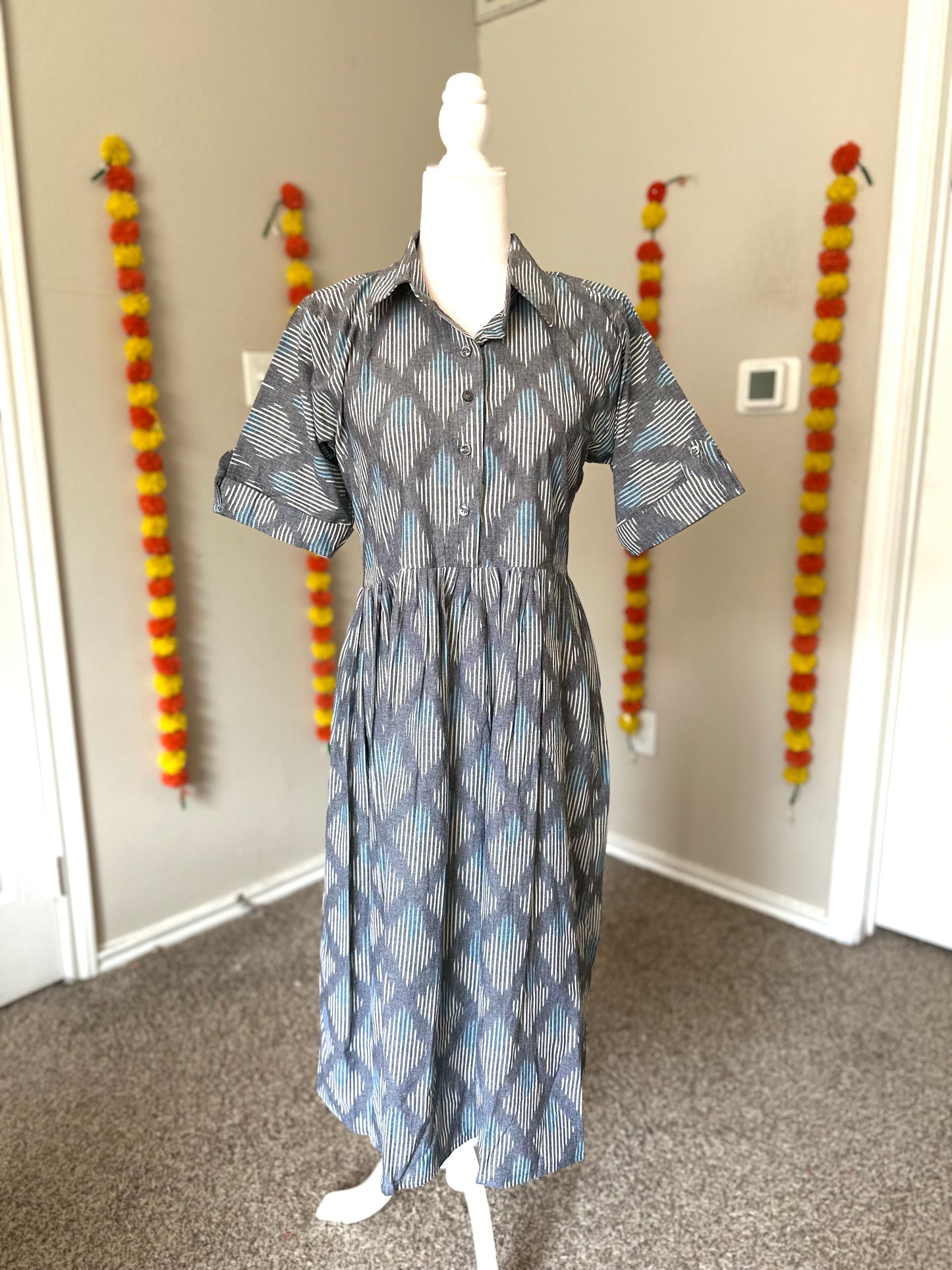 Grey ikat Shirt style dress