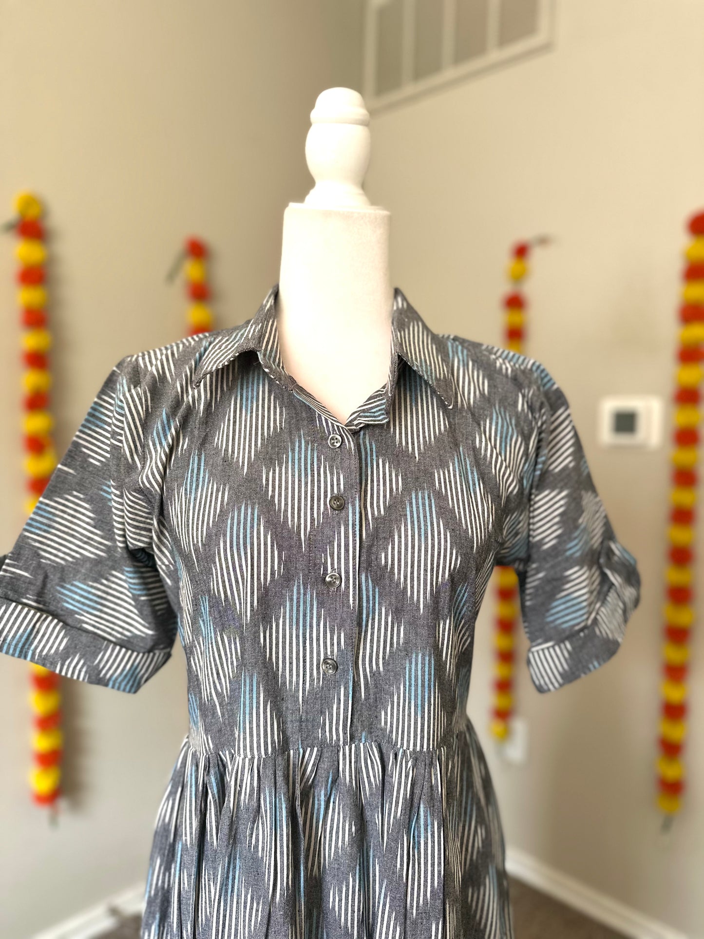Grey ikat Shirt style dress
