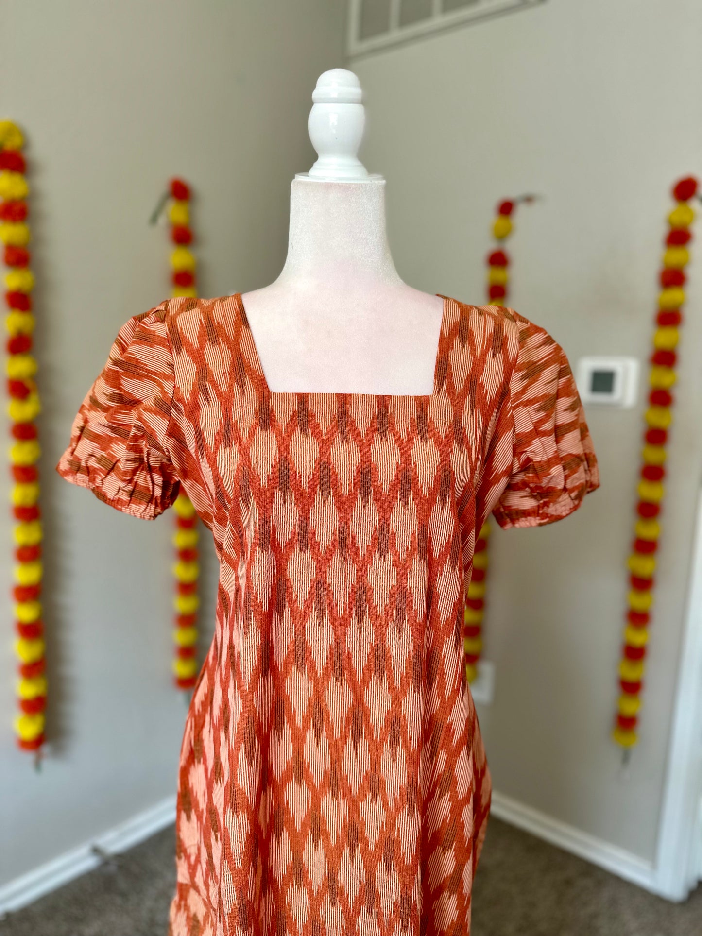 Orange A-Line Ikat dress