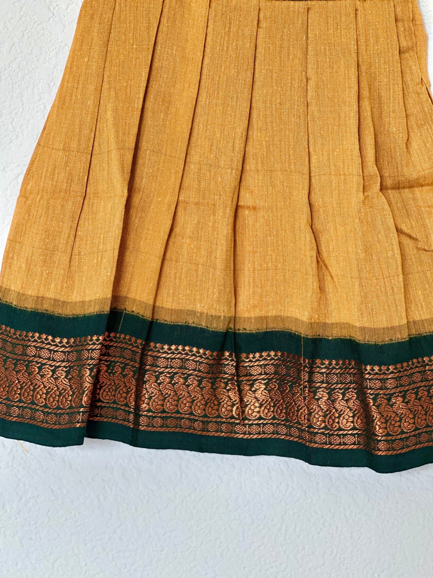 Mustard and green kalyani cotton frock