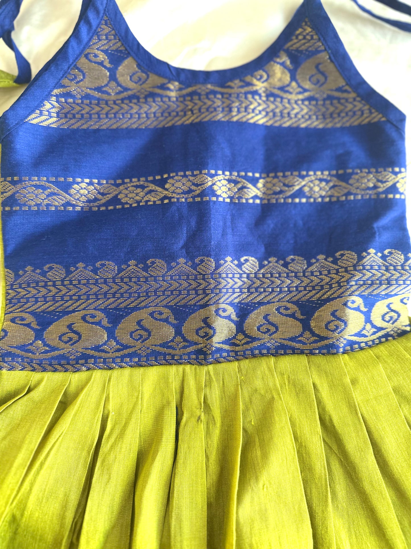 Green and Blue kalyani cotton tie up frock