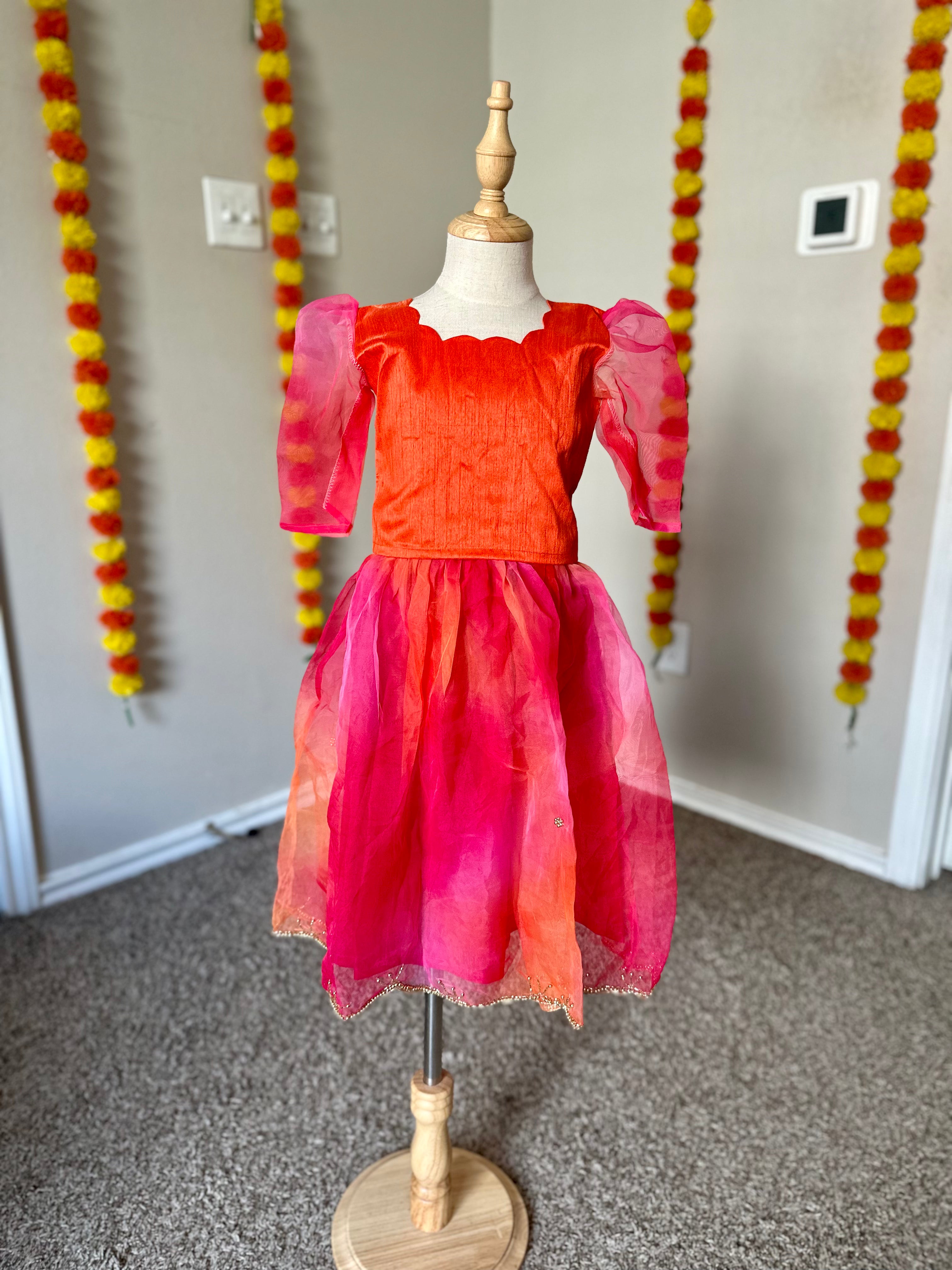 Pink Orange Organza skirt and Top – The Vastralayam