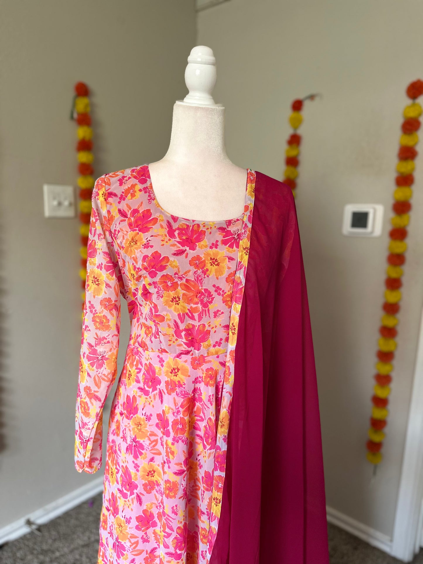 Pink Floral Georgette Maxi