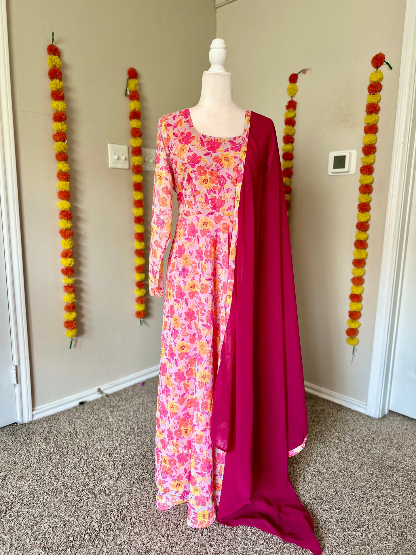 Pink Floral Georgette Maxi