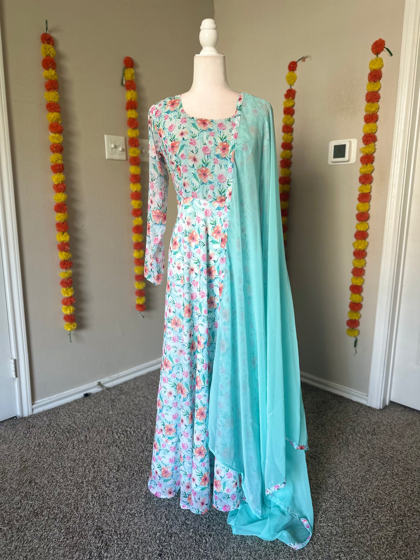 Blue Floral Georgette Maxi