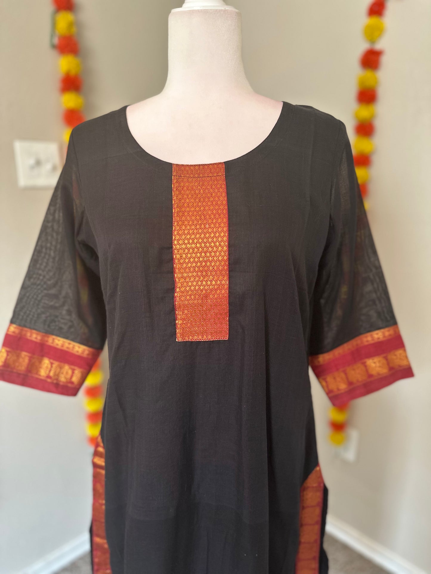 Black and red Narayanpet festive Salwar set