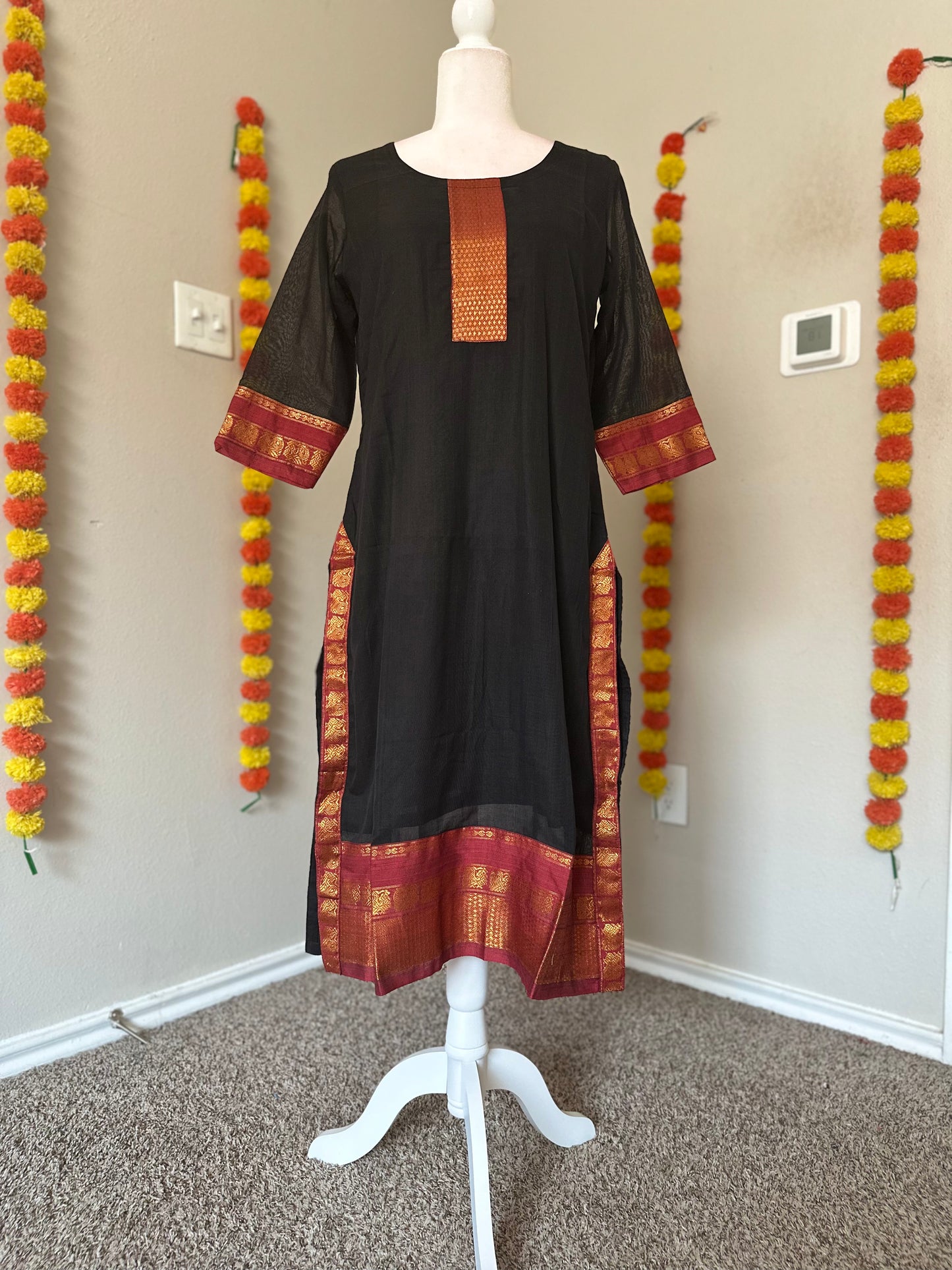 Black and red Narayanpet festive Salwar set